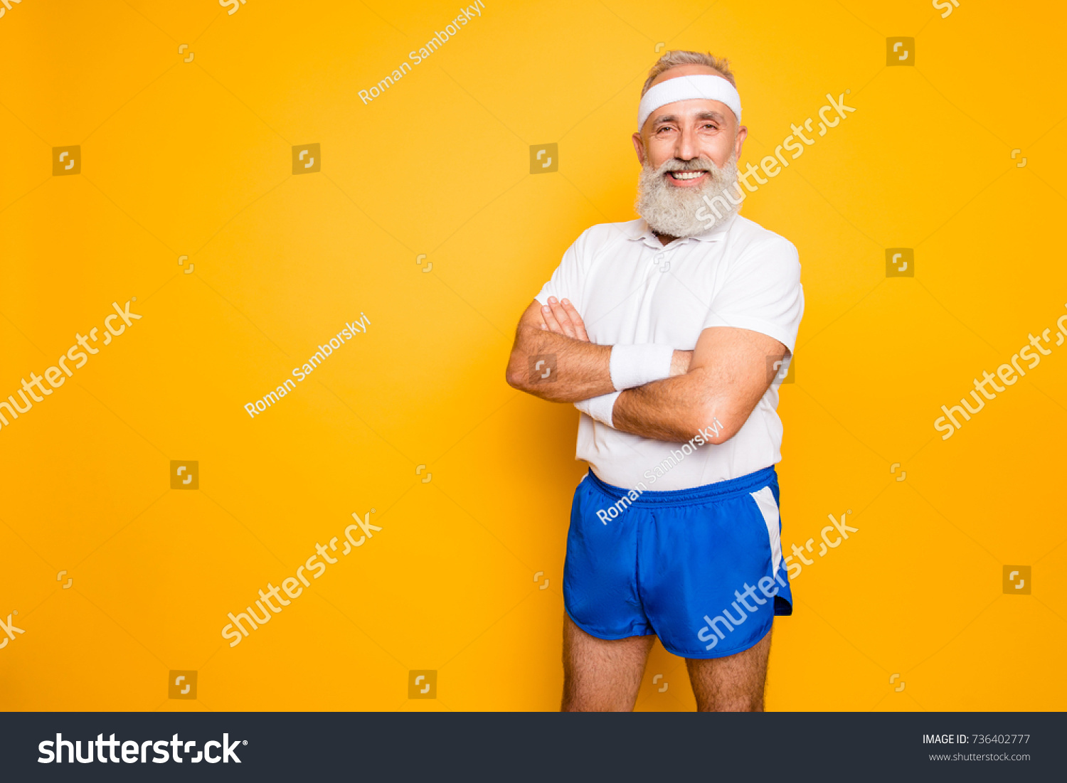 Mature modern cool grey haired macho competetive pensioner grandpa, leader, champion. Bodycare, healthcare, weight loss, pride, strength, leadership, motivation, advertising, happiness lifestyle #736402777