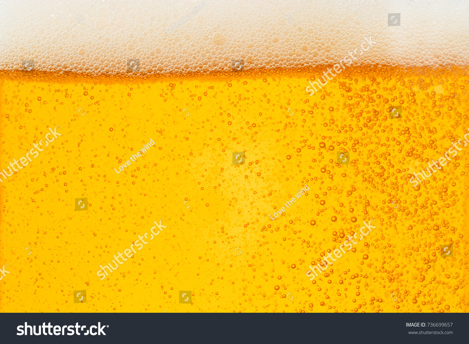 Pouring beer with bubble froth in glass for background on front view wave curve shape texture foam ,  drink alcohol celebration party holiday happy new year concept #736699657