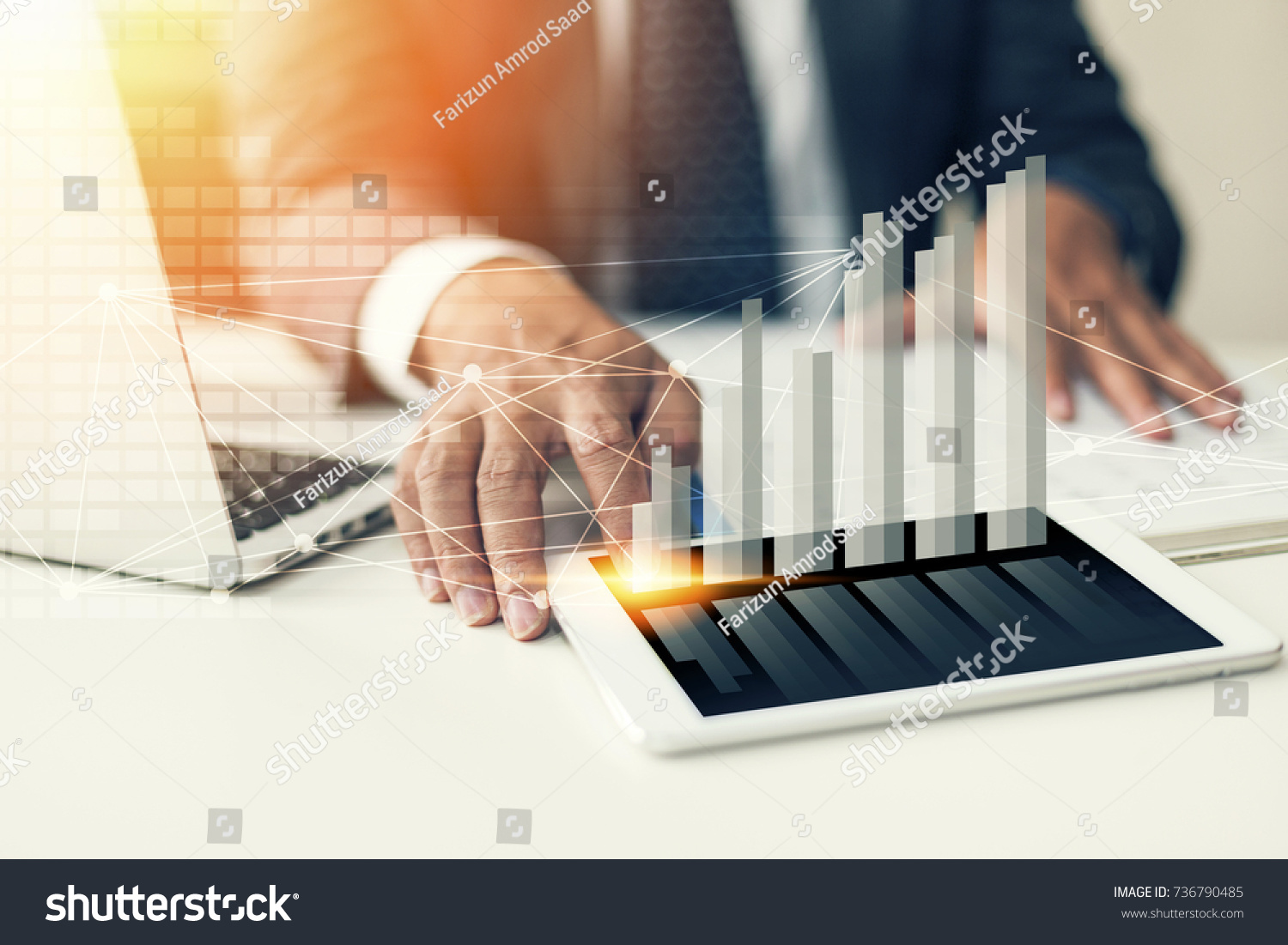 businessman hand working with new modern computer, smartphone and business strategy as concept.

 #736790485
