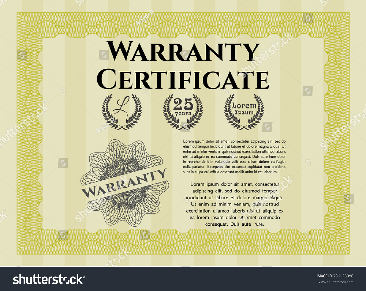 Yellow Warranty Certificate template. Nice - Royalty Free Stock Vector ...