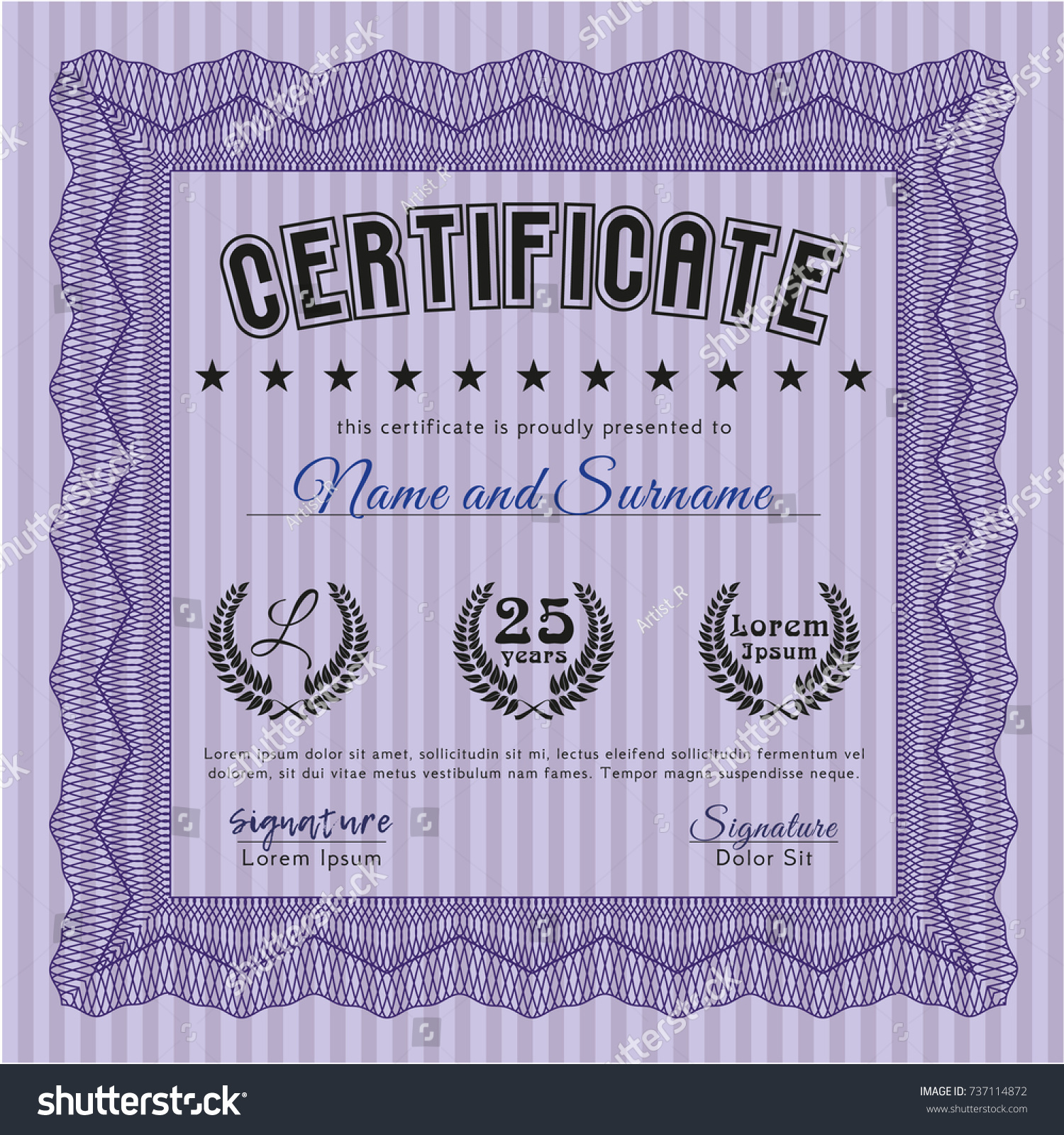 Violet Certificate Template Or Diploma Template Royalty Free Stock