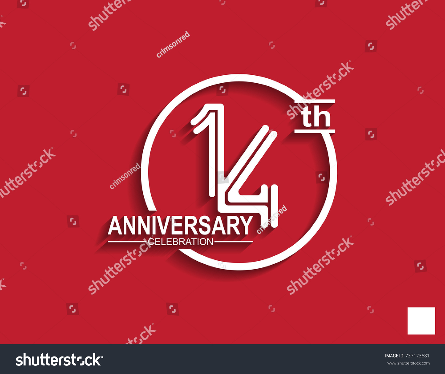 14th anniversary celebration logotype with linked number in circle isolated on red background #737173681