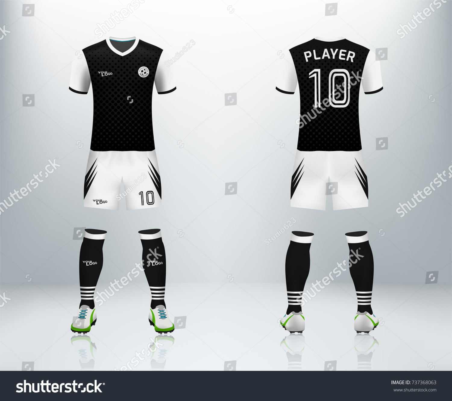 3D realistic of front and back of black soccer - Royalty Free Stock ...