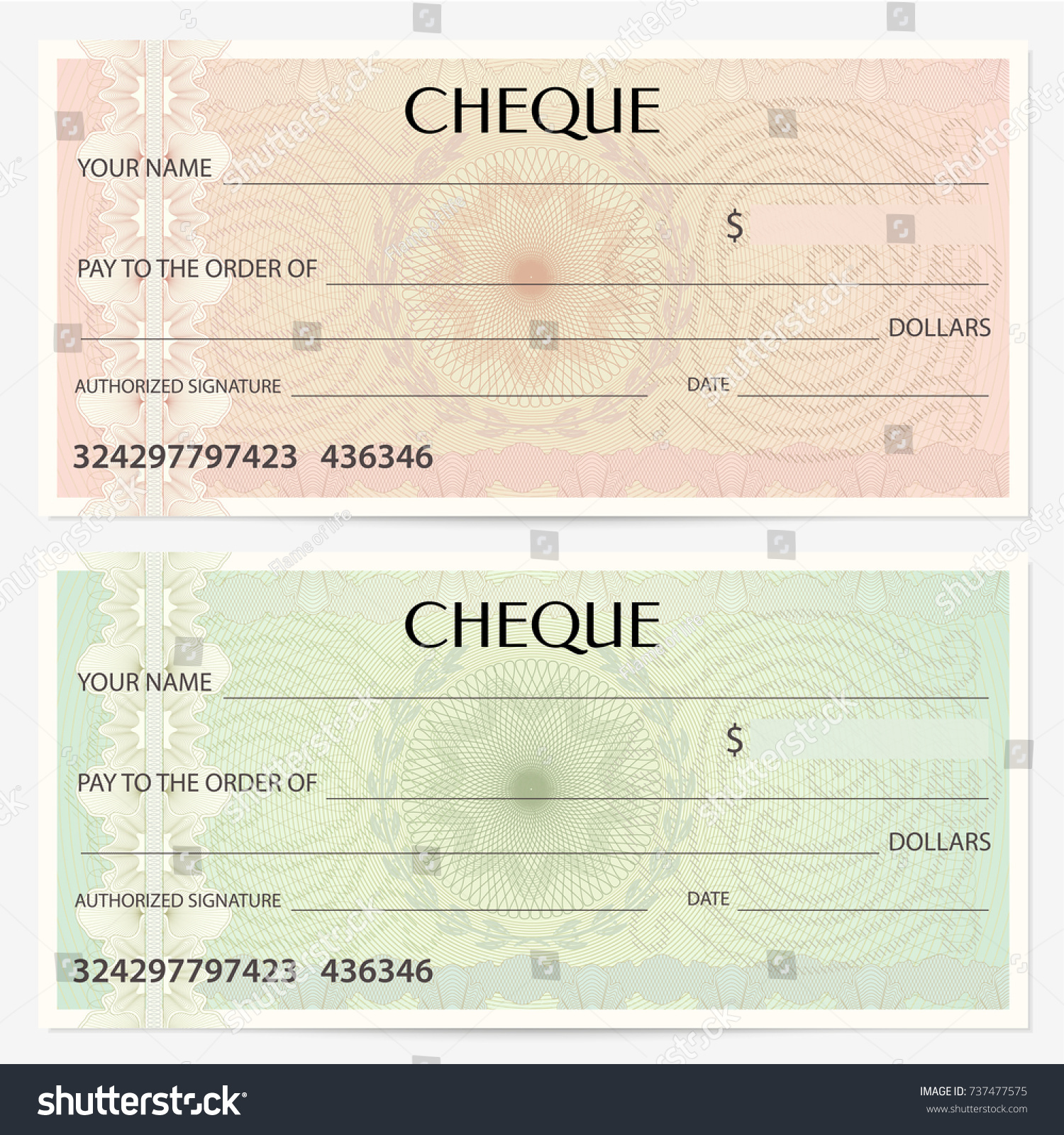 Check (cheque), Chequebook template. Guilloche - Royalty Free Stock ...