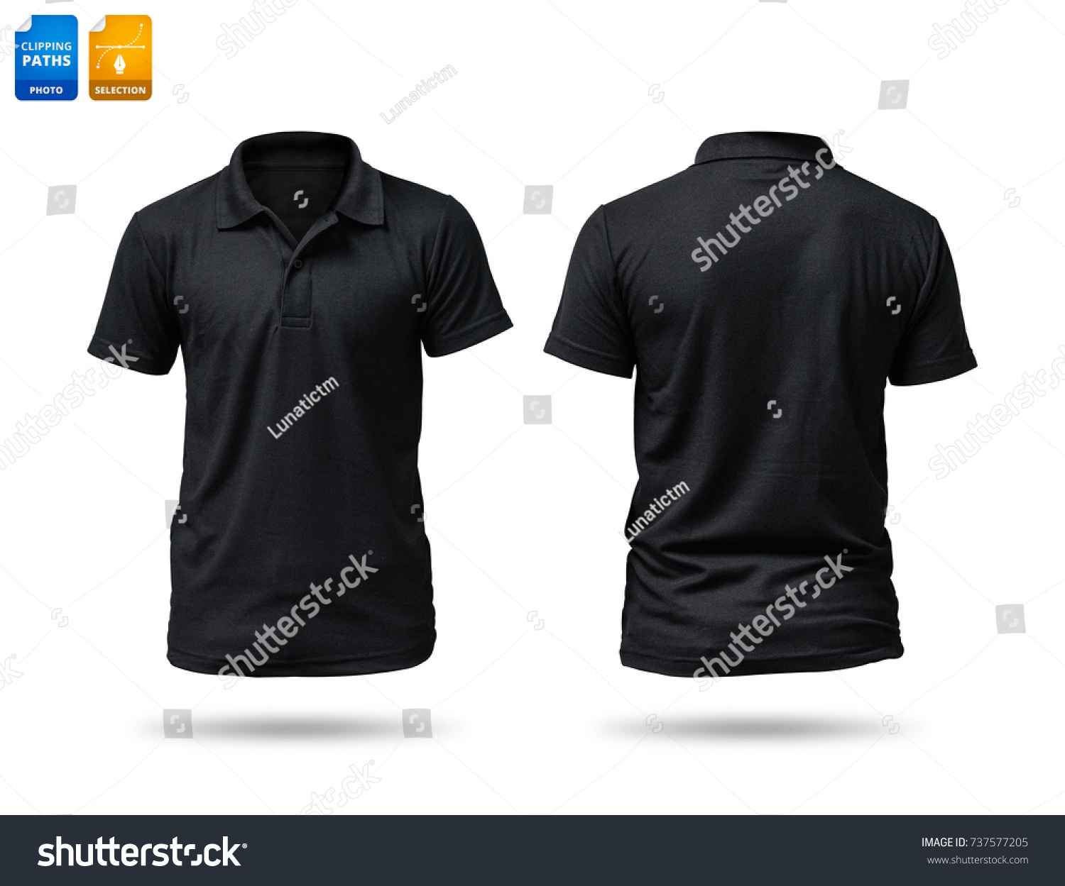 Black shirt isolated on white background. Template of cotton shirt for your design. Clipping paths object. #737577205