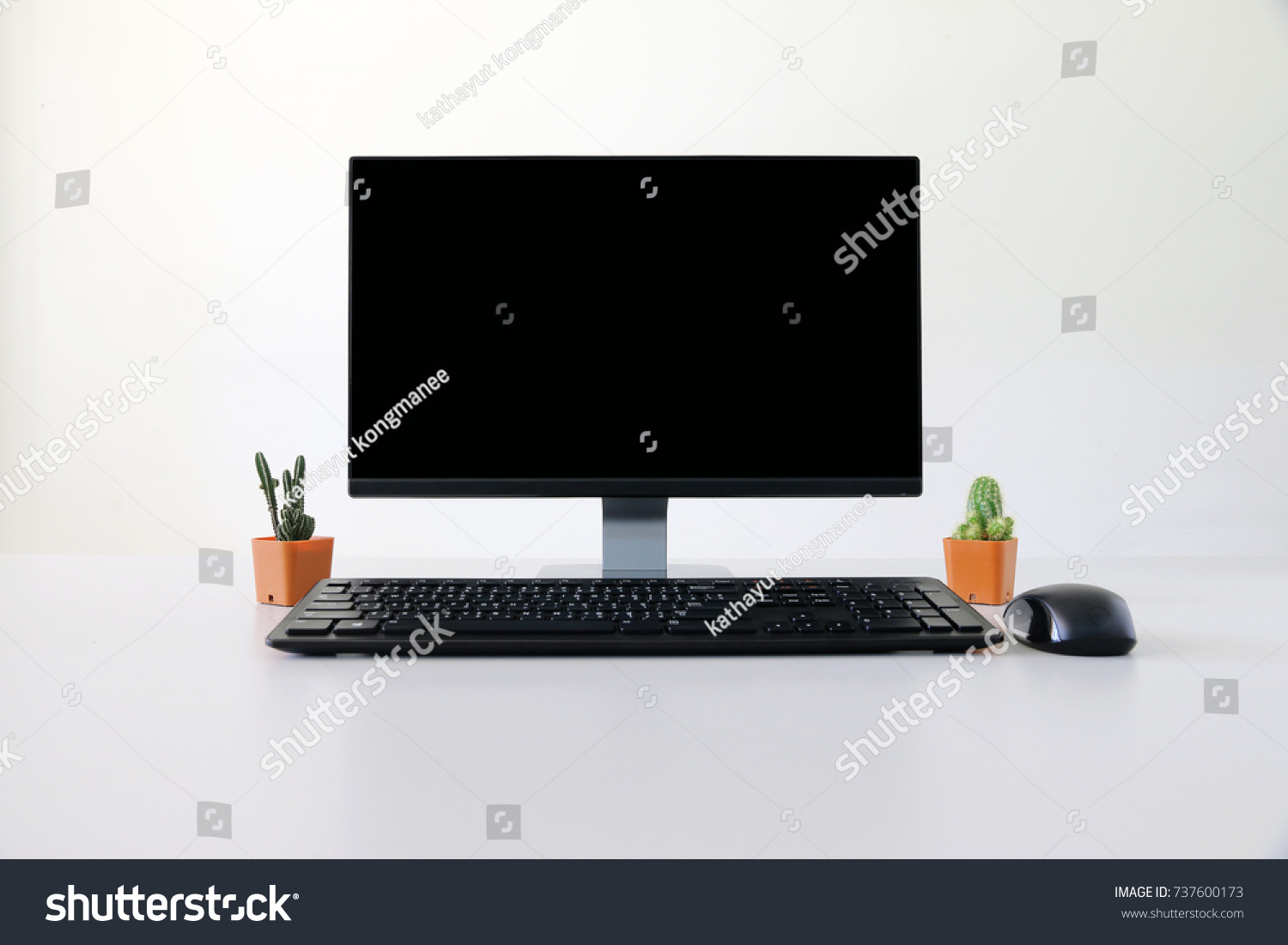 blank screen Computer, Desktop PC. for business on work table front view #737600173