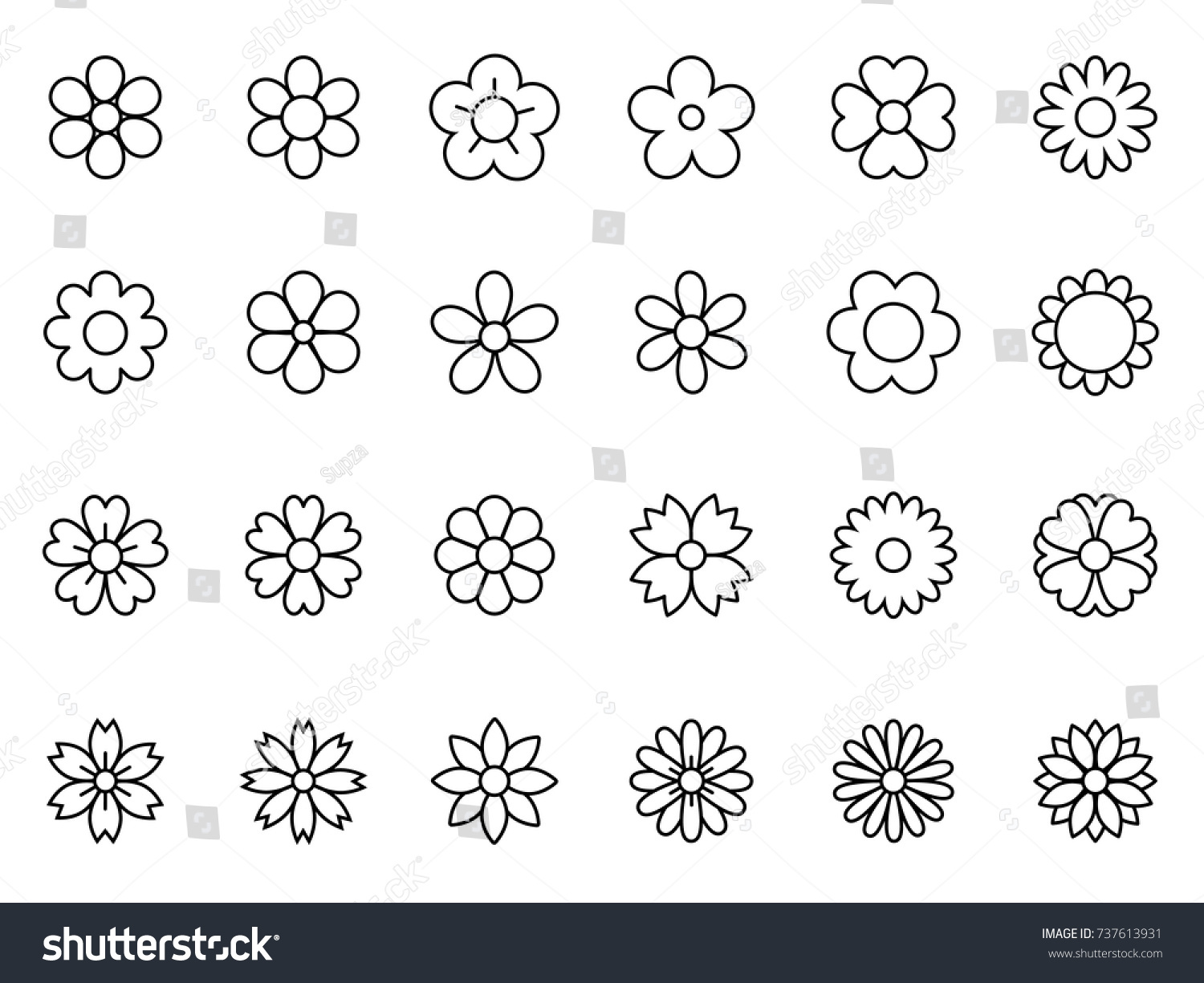Set of Minimal Thin Line Flower Icon  #737613931