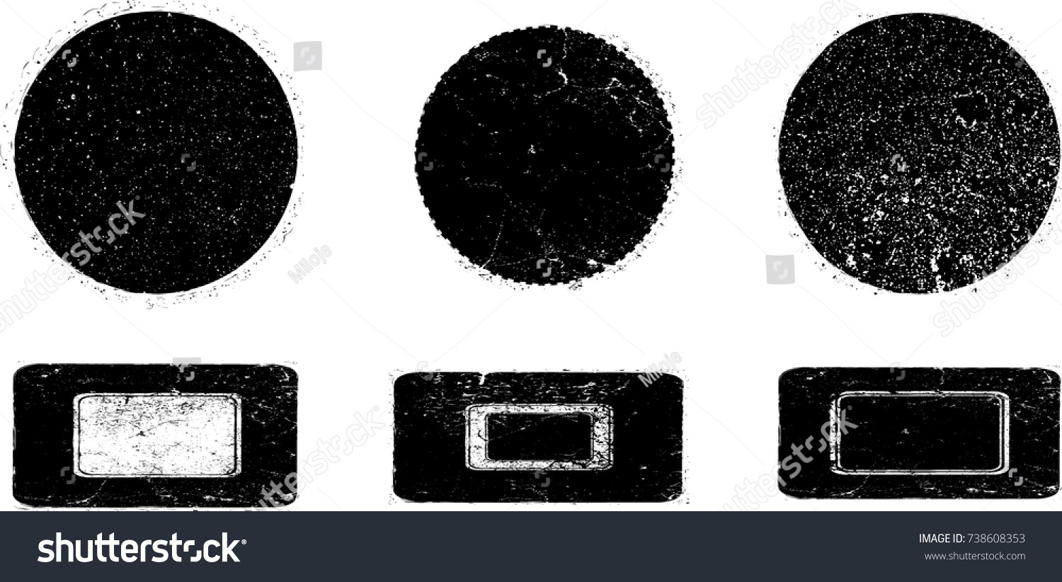 Grunge post Stamps Collection, Circles. Banners, Insignias , Logos, Icons, Labels and Badges Set . vector distress textures.blank shapes. #738608353