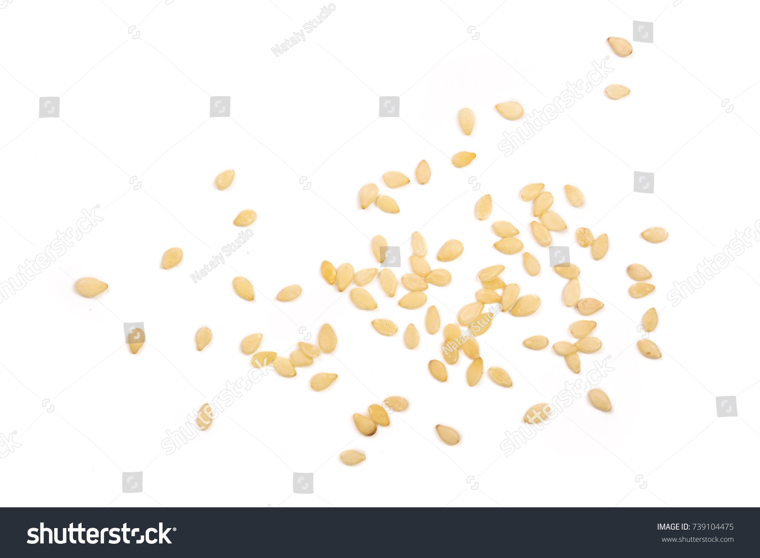 Sesame seeds isolated on white background top view #739104475