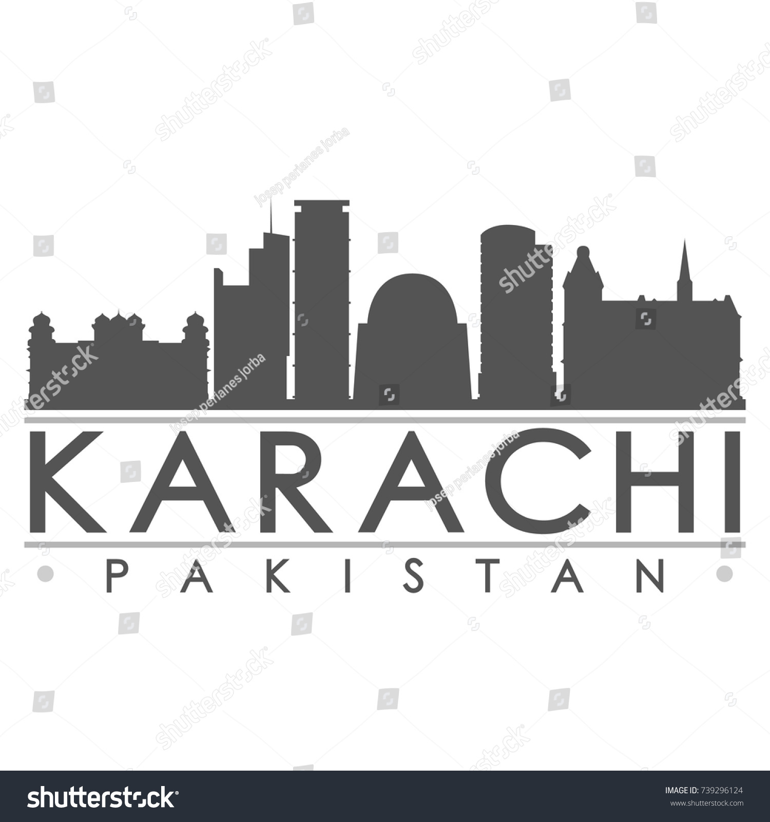 Karachi Pakistan Skyline Silhouette Design City Vector Art Famous Buildings #739296124