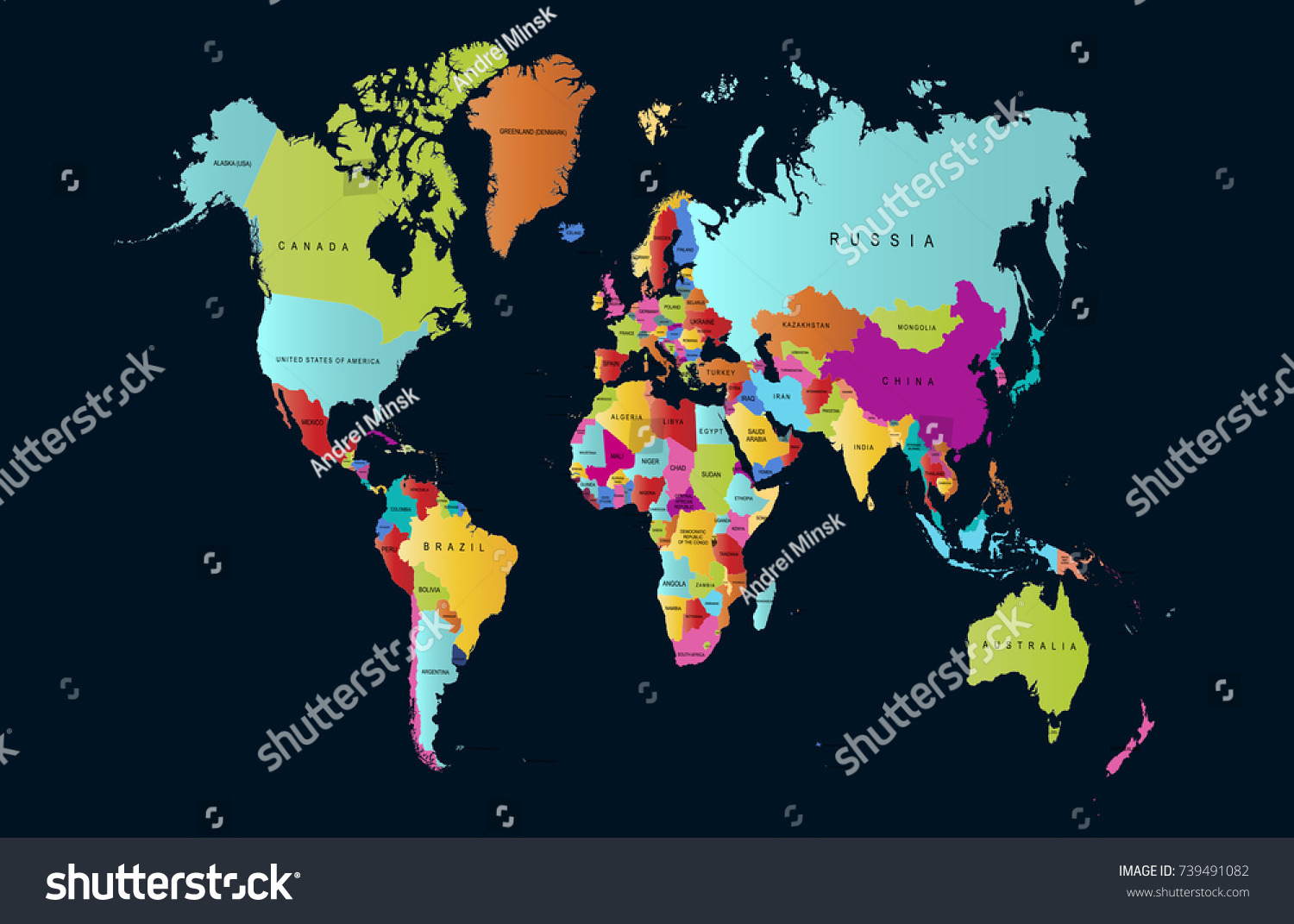 color world map - Royalty Free Stock Vector 739491082 - Avopix.com