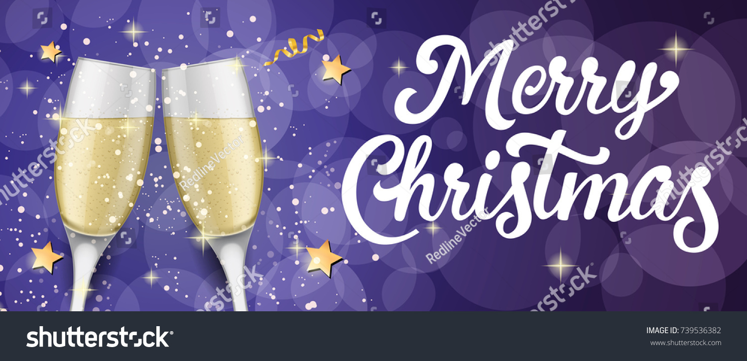 Merry Christmas lettering with champagne flutes #739536382