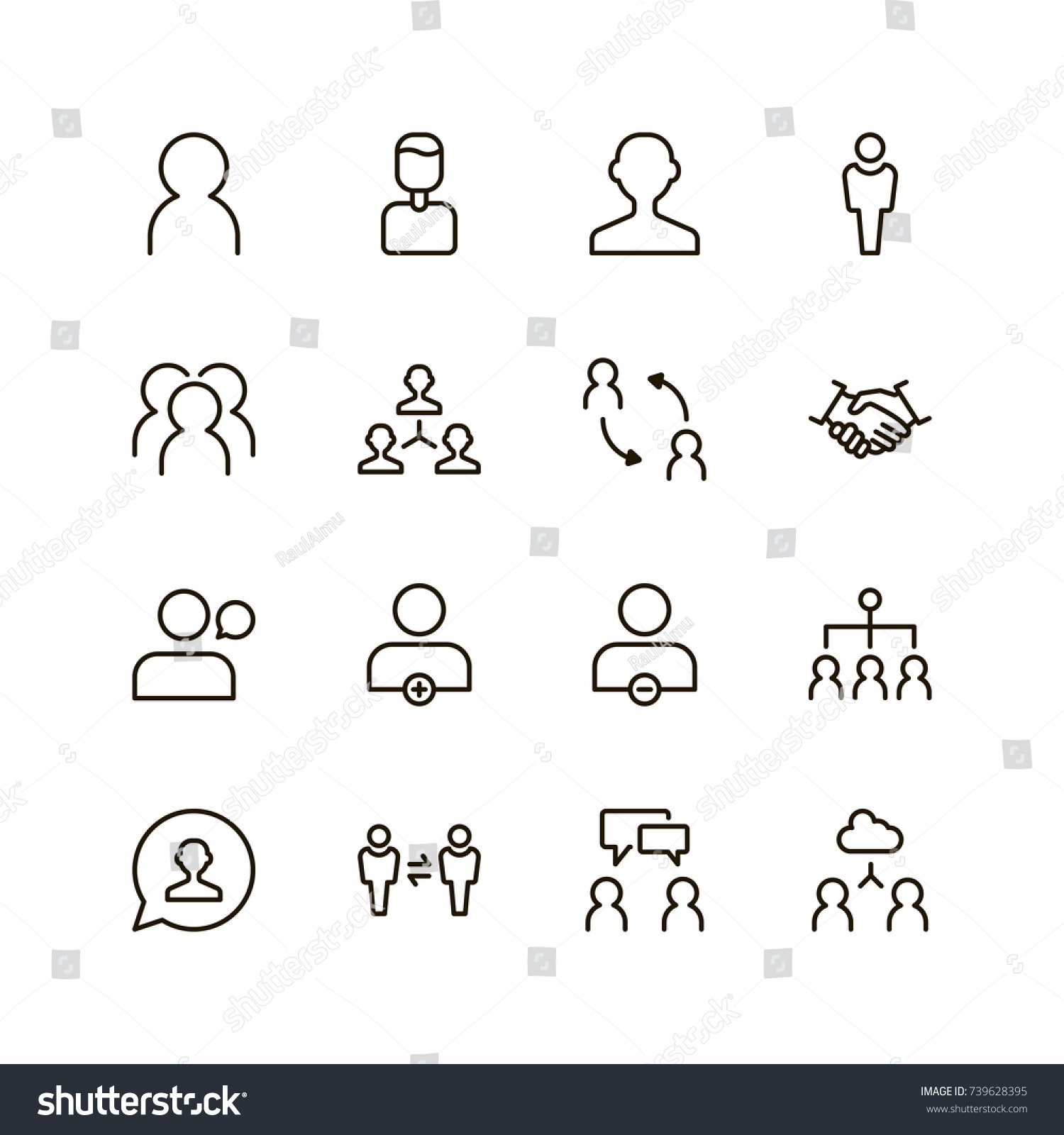 User icon set. Collection of high quality outline people pictograms in modern flat style. Black profile symbol for web design and mobile app on white background. Man line logo. #739628395