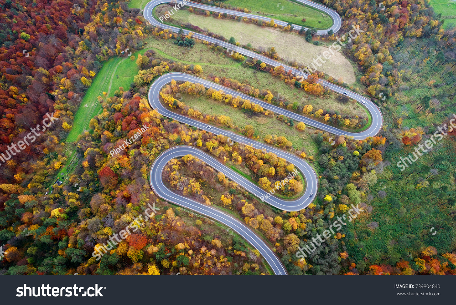 Road in autumn scenery - aerial shot #739804840