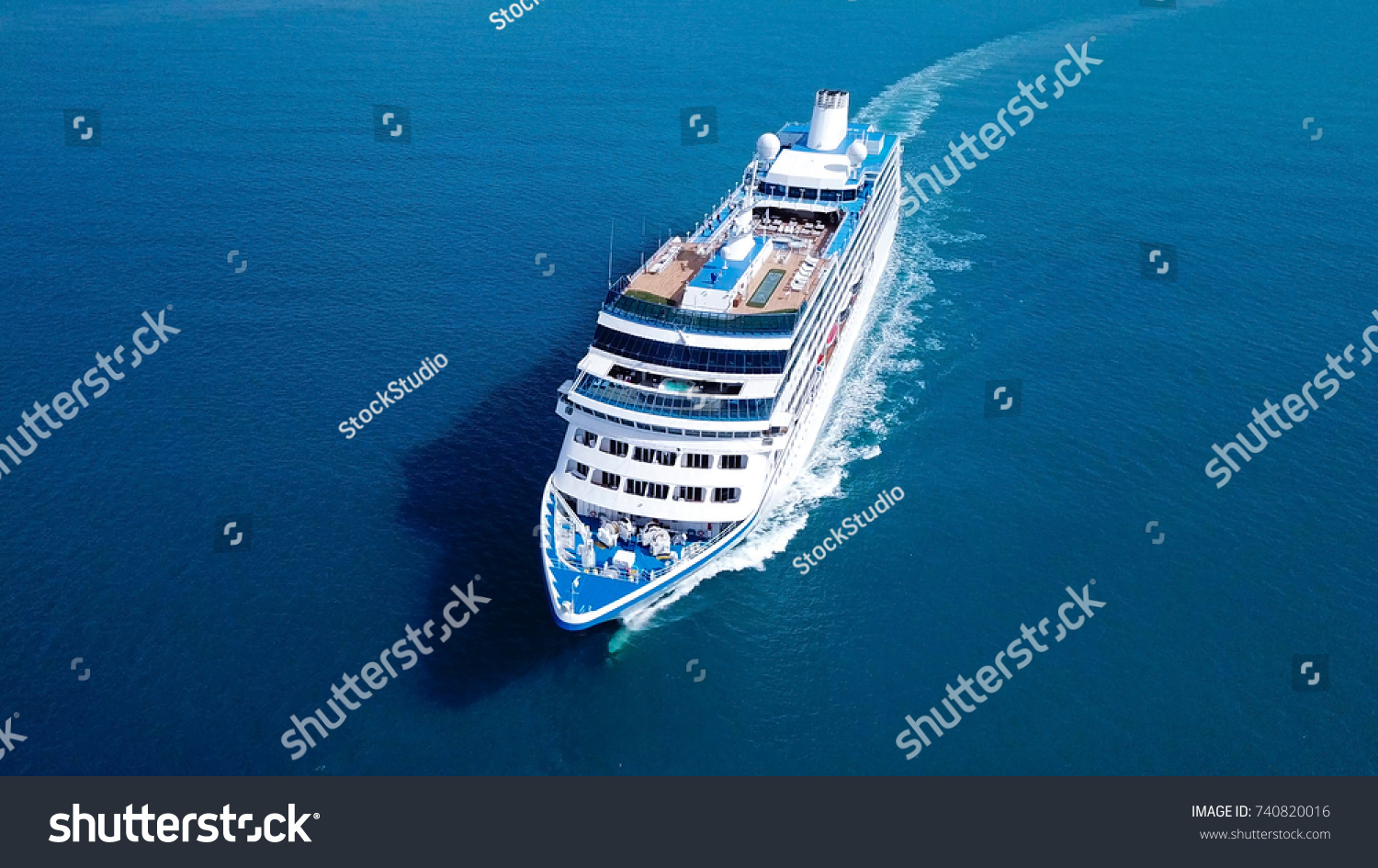 Large Cruise ship sailing across The Mediterranean sea - Aerial image #740820016