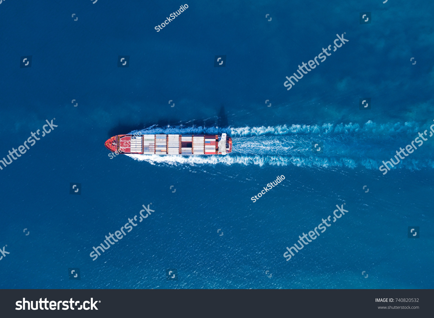 Large container ship at sea - Top down Aerial image #740820532