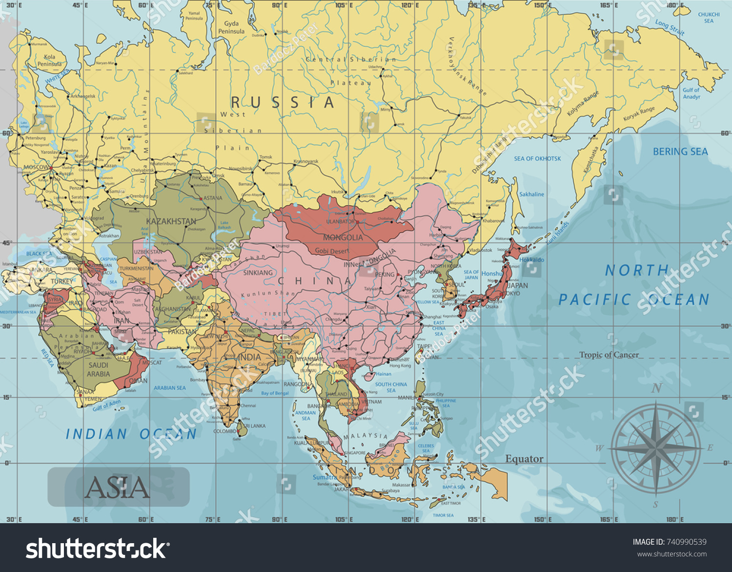 Detailed Asia Political map in Mercator - Royalty Free Stock Vector ...