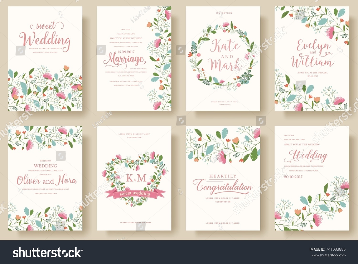 Set of flower wedding ornament concept. Art traditional, magazine, book, poster, abstract, element. Vector layout decorative ethnic greeting card or invitation design background #741033886