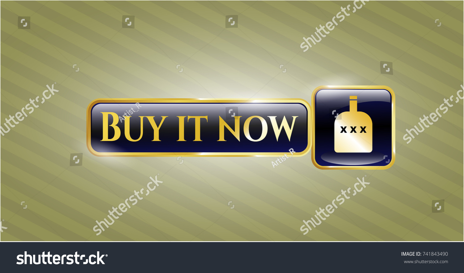 Gold shiny badge with bottle of alcohol icon Royalty Free Stock