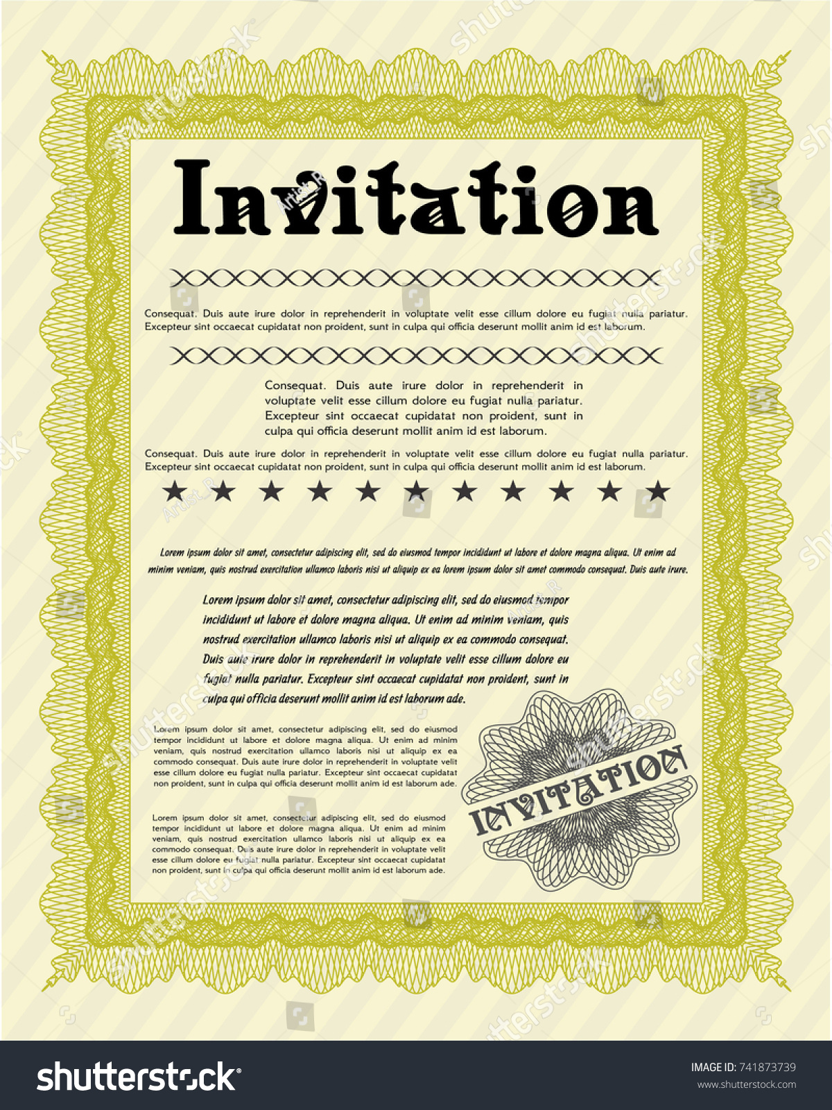 Yellow Formal invitation. Money Pattern design. - Royalty Free Stock Vector 741873739 - Avopix.com