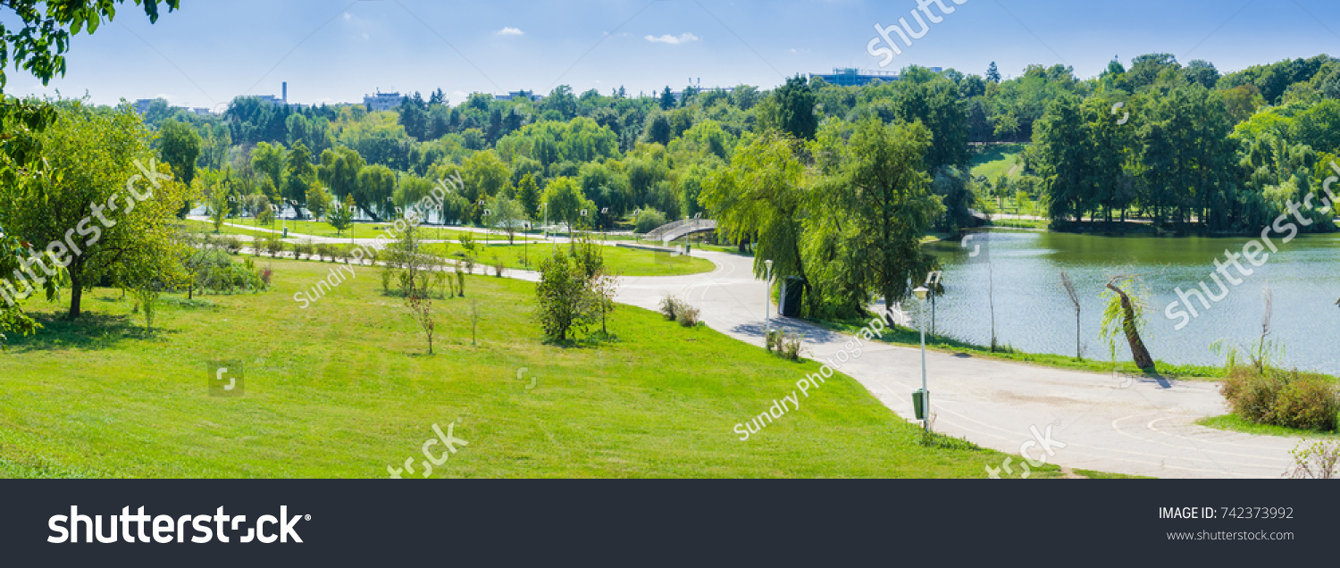 Panorama in Tineretului Park, near downtown Bucharest, Romania #742373992