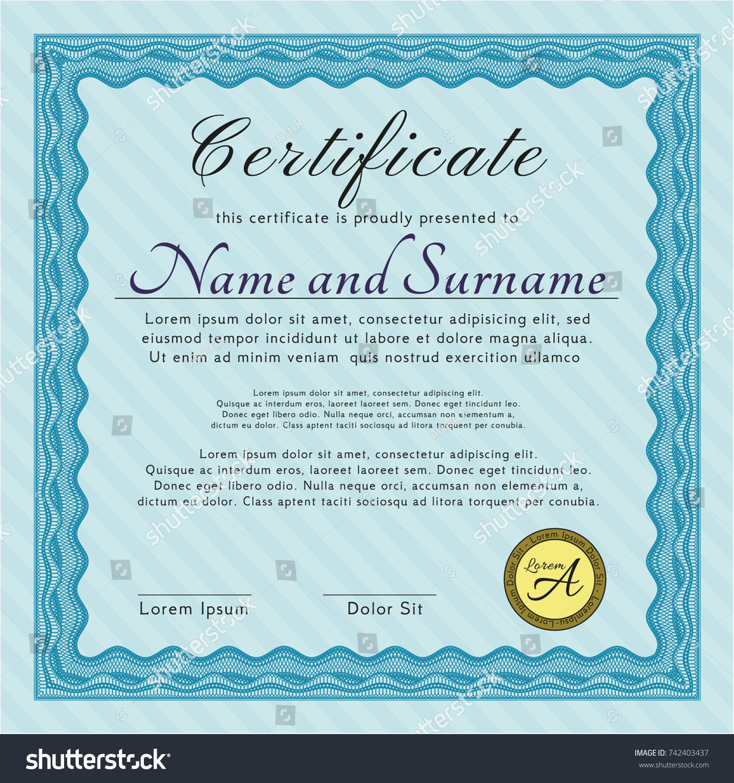 Light blue Diploma template. Detailed. With - Royalty Free Stock Vector ...