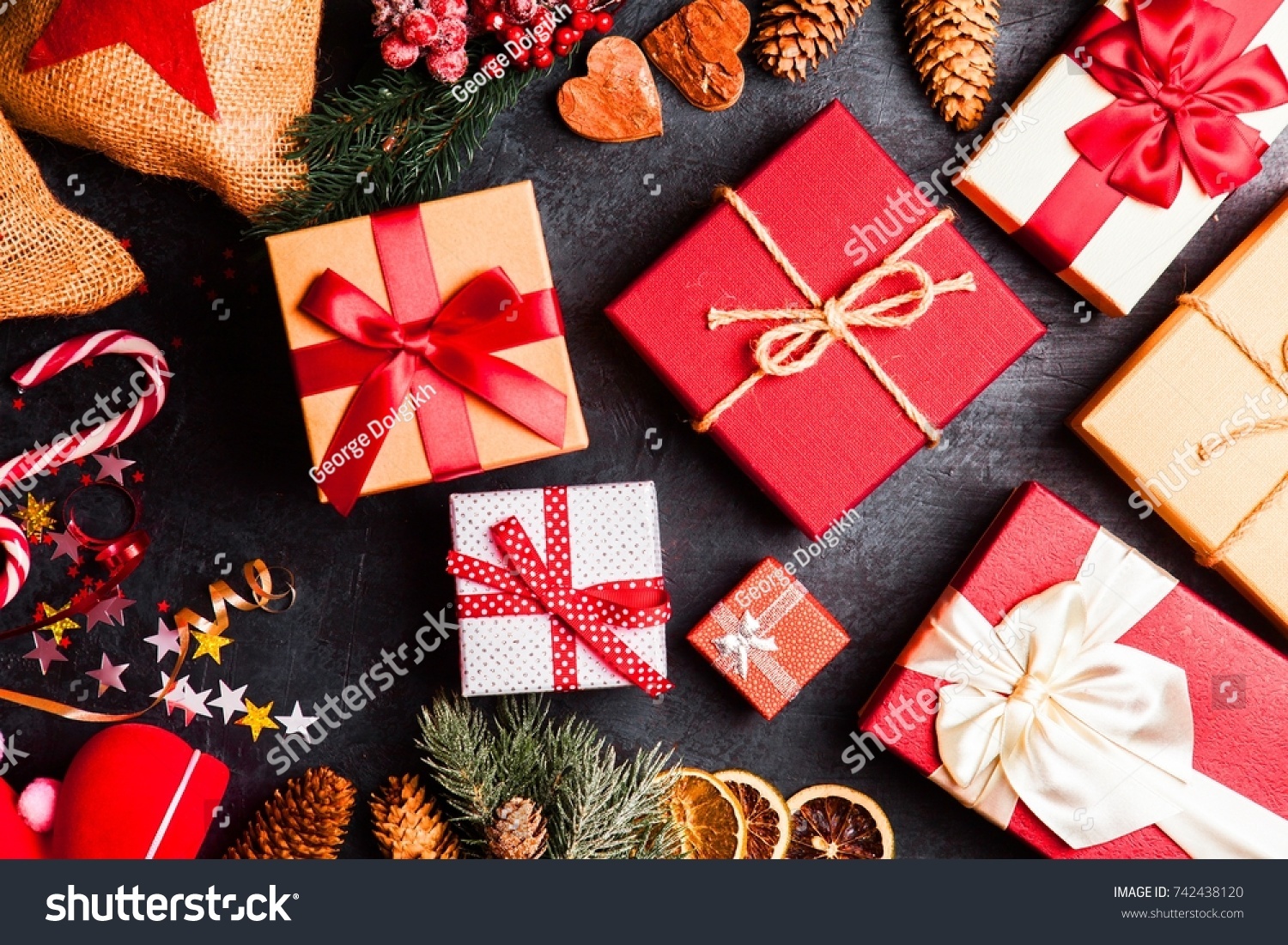 Christmas presents on dark background #742438120