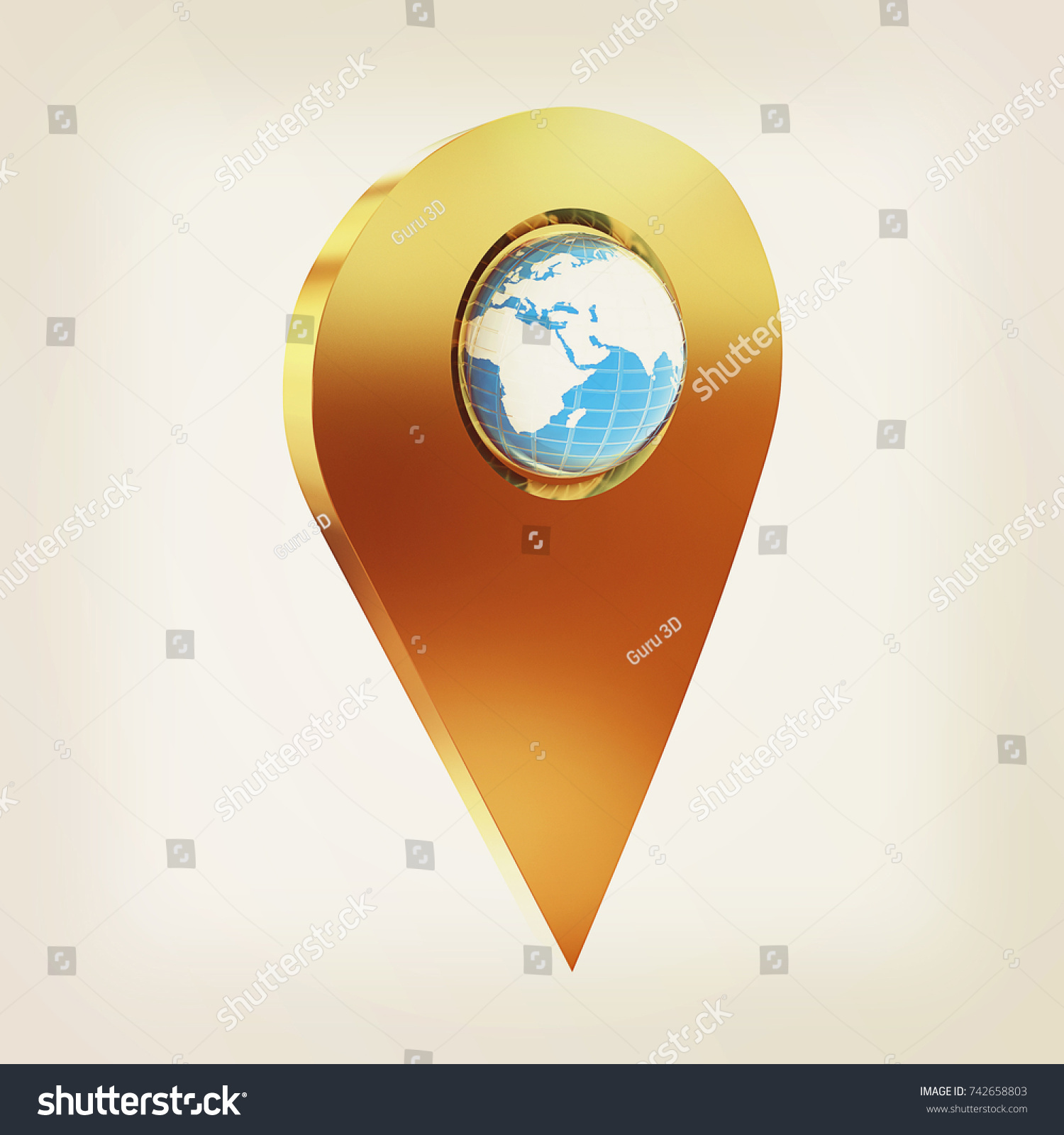 Realistic 3d Pointer Of Map With Earth. Global - Royalty Free Stock ...