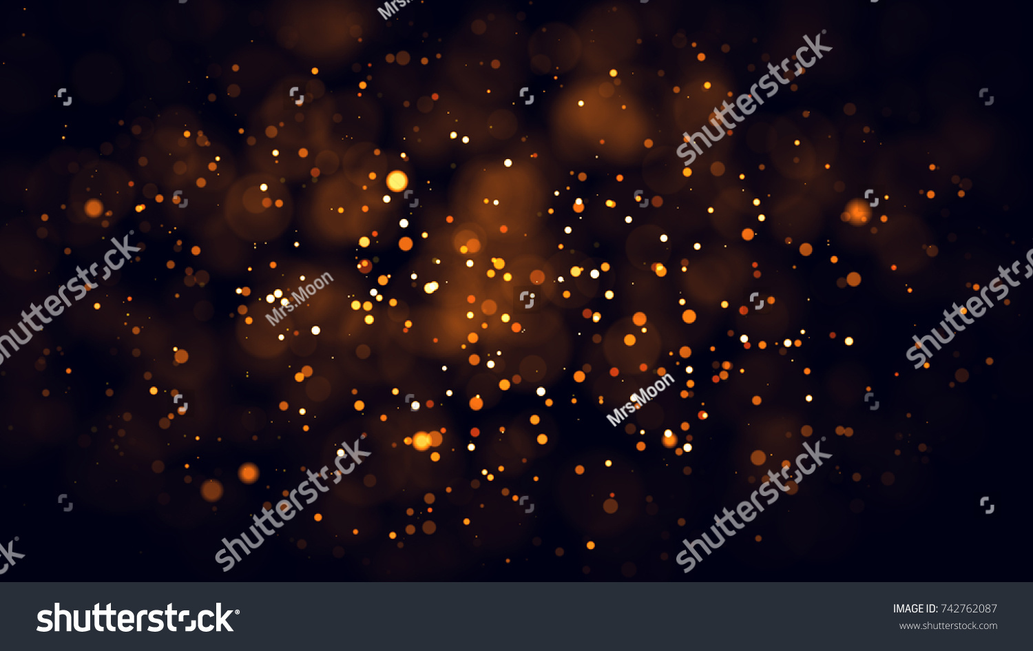Gold abstract bokeh background. real backlit dust particles with real lens flare. glitter lights . Abstract Festivevintage lights defocused. Christmas and New Year feast. #742762087
