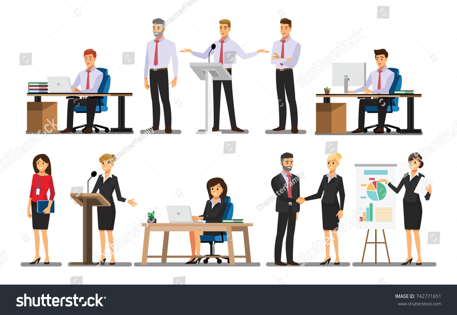 Businessman character In the office set  ,Vector illustration  #742771651