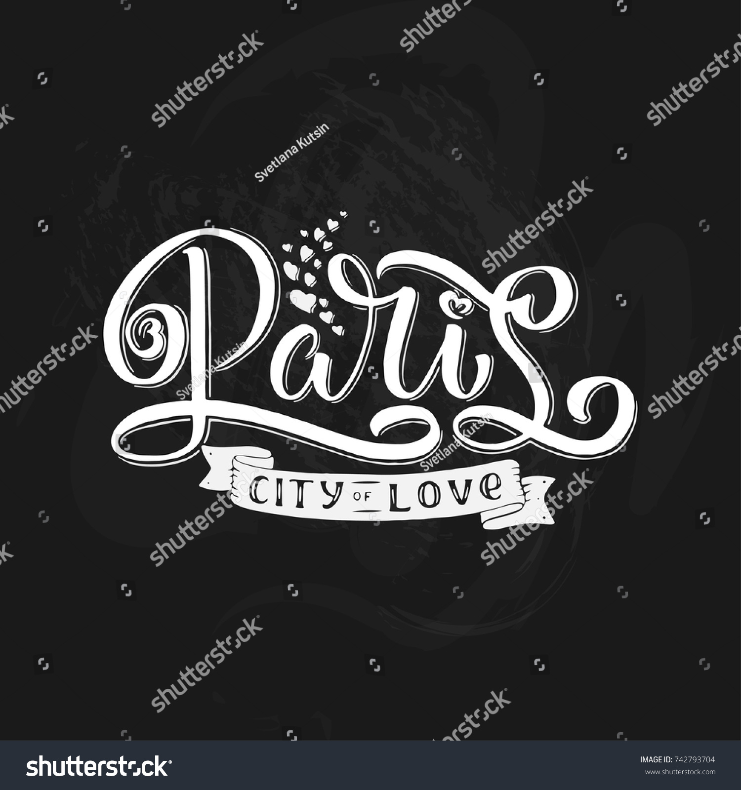 Paris hand drawn calligraphy brush lettering. Design element for cards, banners, flayers, T shirt prints and more, vector #742793704