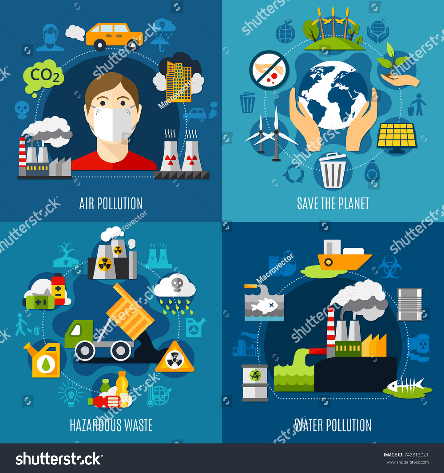 Environmental problems concept icons set with - Royalty Free Stock ...