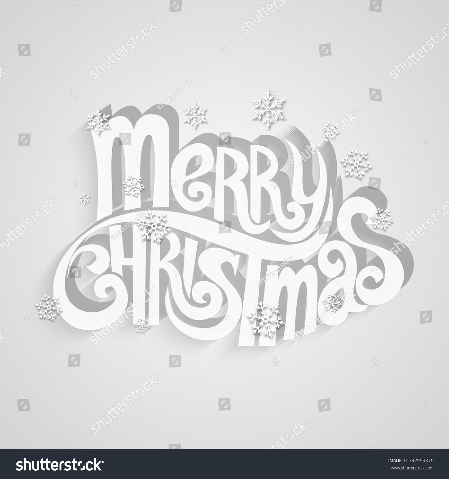 Christmas Greeting Card. Merry Christmas lettering with Christmas tree, vector illustration. #742959376