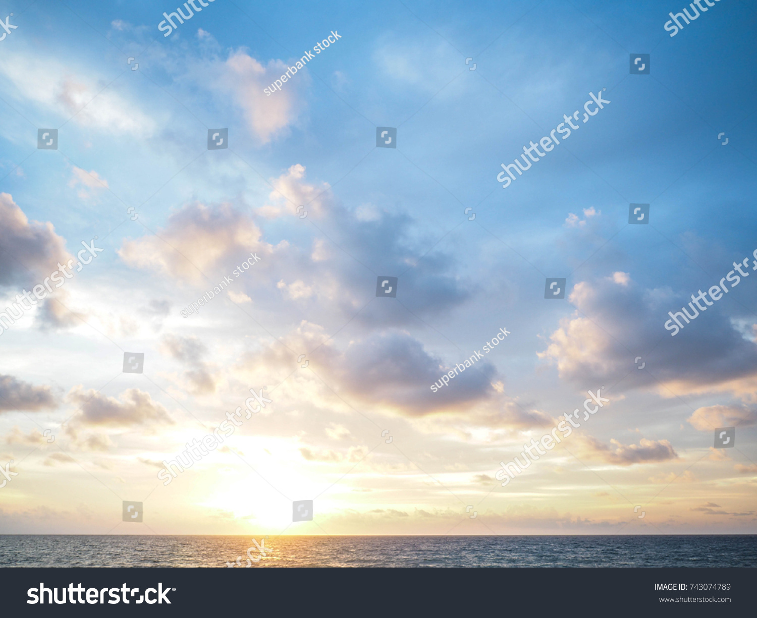 blue sky with clouds and sea, sunset #743074789