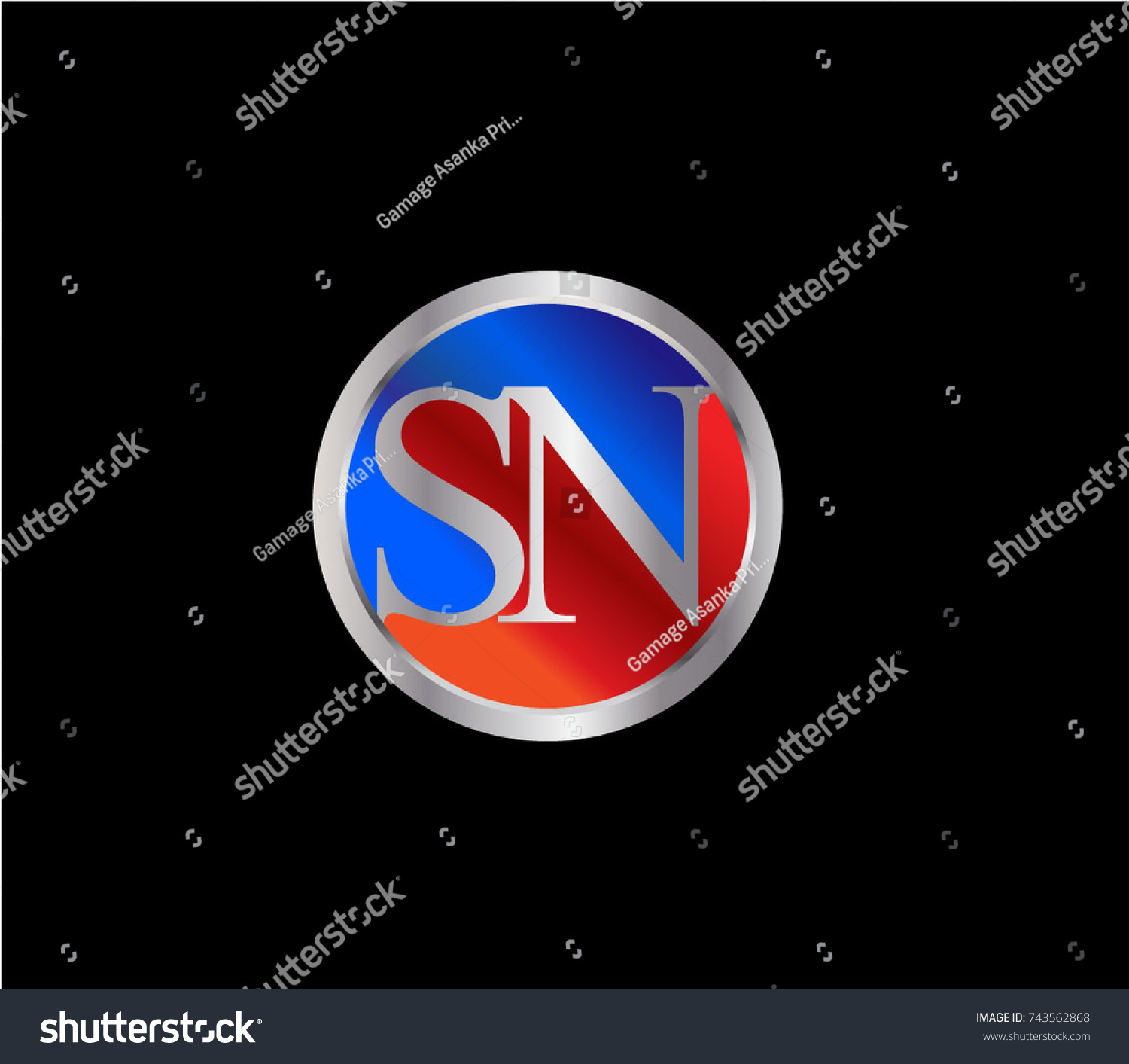 SN Letter logo Design in a circle. Blue Red and - Royalty Free Stock ...