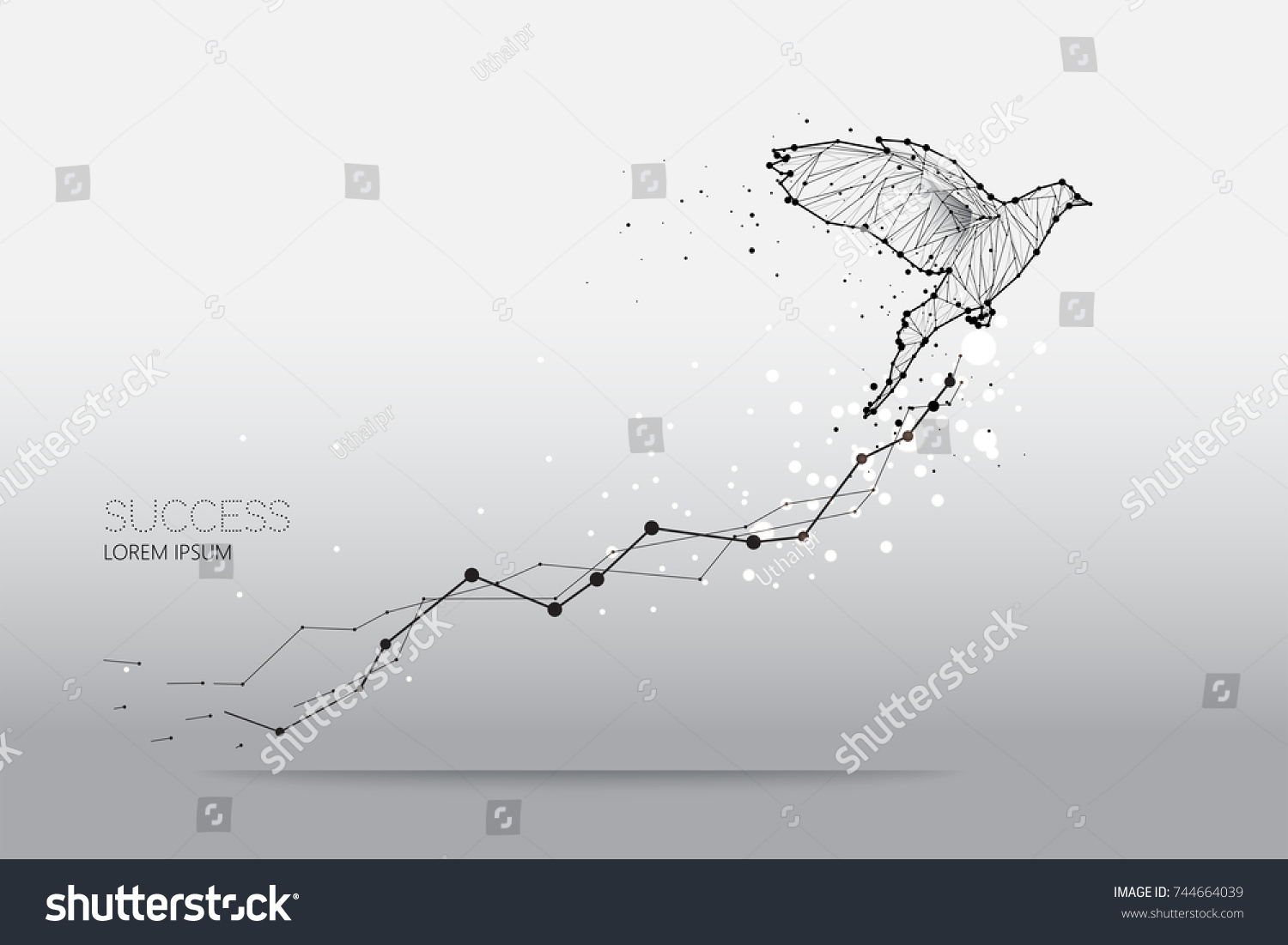 The particles, geometric art, line and dot of bird flying
abstract vector illustration. 
graphic design concept of business growth
- line stroke weight editable