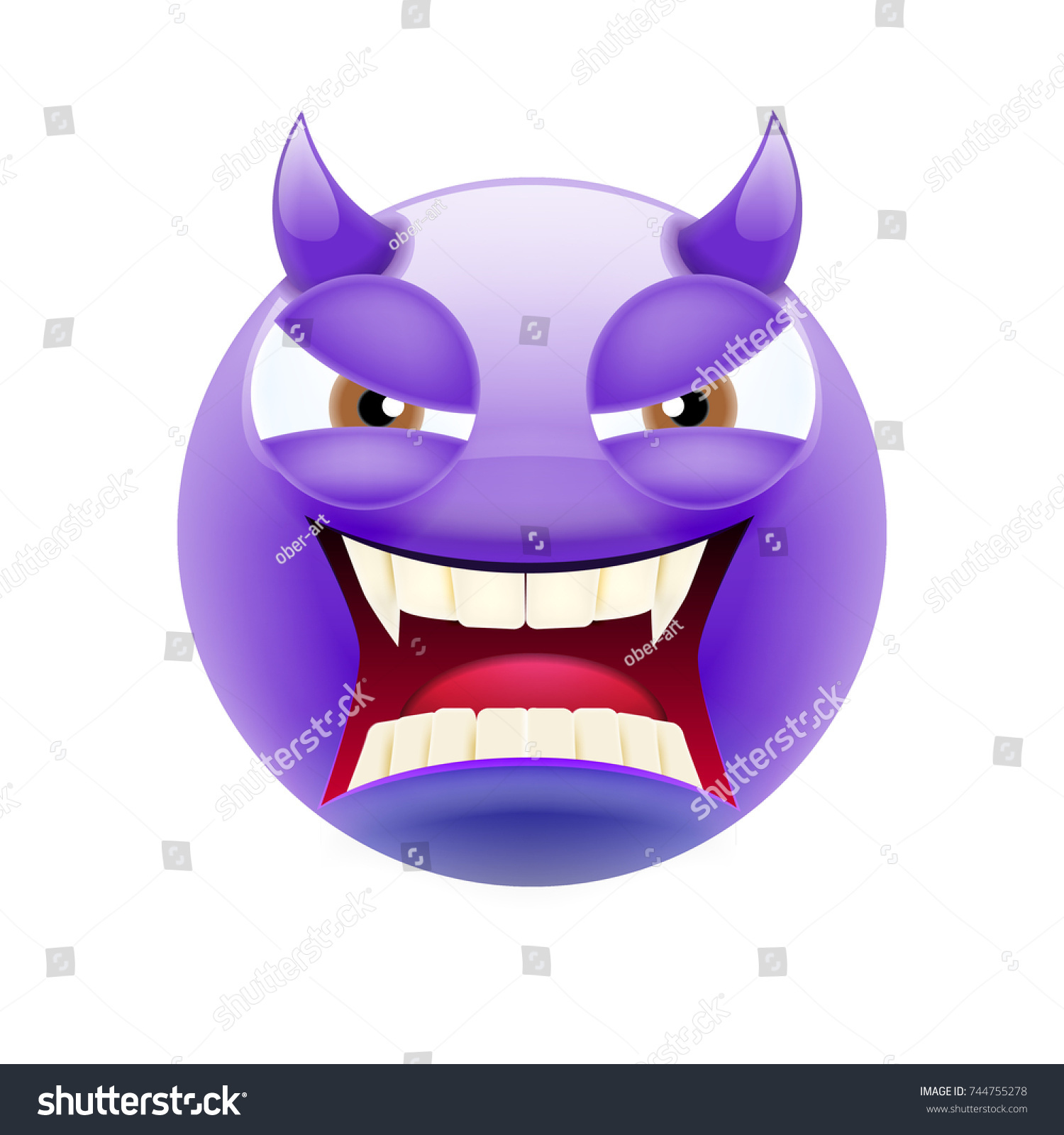 Angry Devil Emoticon with Frown and Open Mouth. - Royalty Free Stock ...