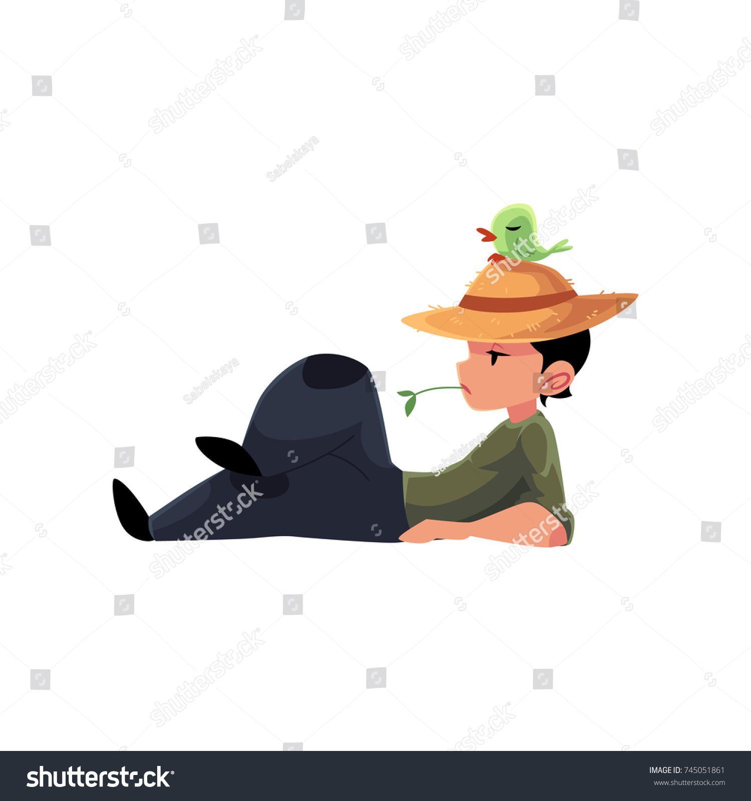 vector flat cartoon teen boy shepherd farmer kid - Royalty Free Stock ...