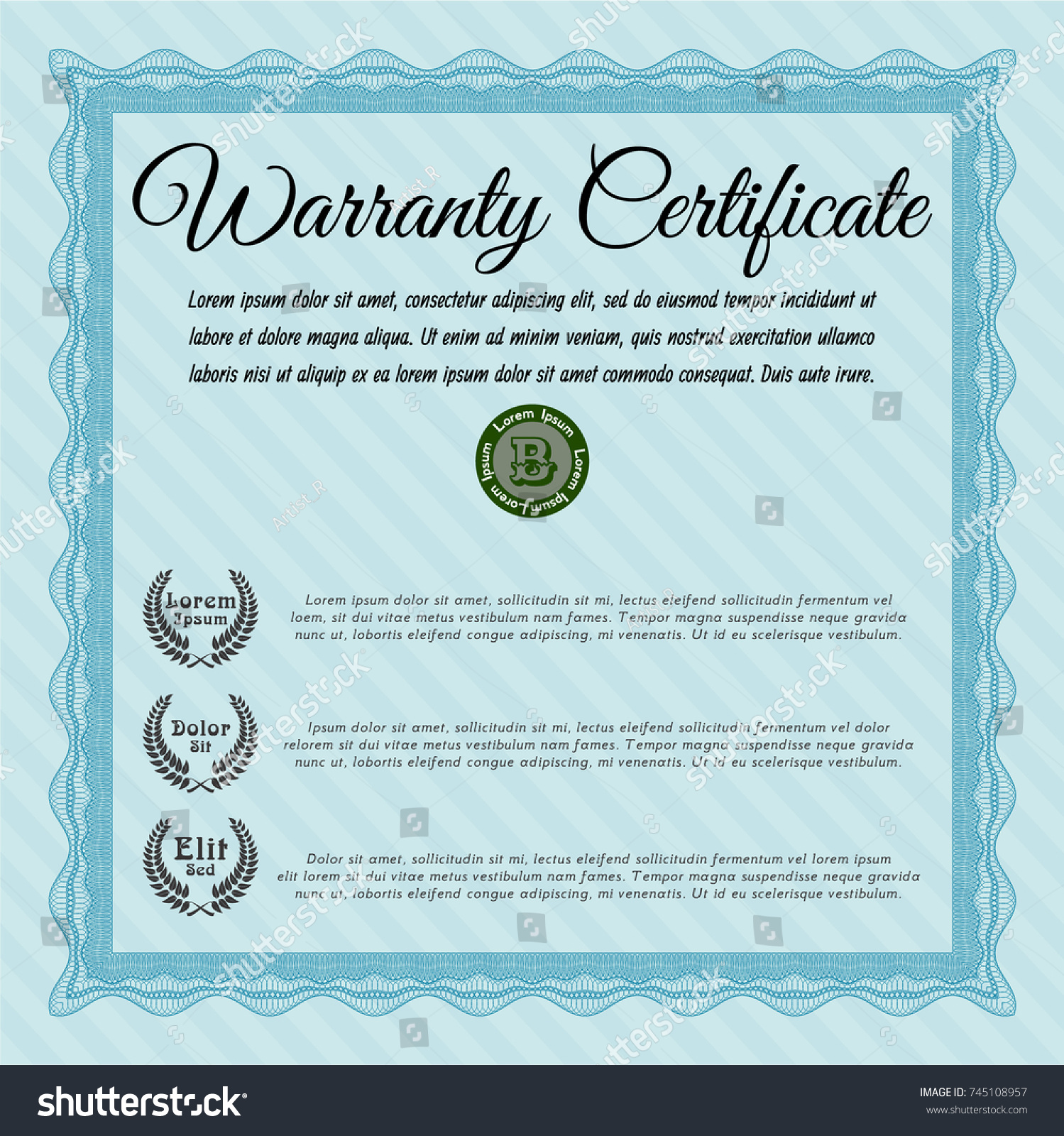 Light blue Formal Warranty Certificate template. - Royalty Free Stock ...