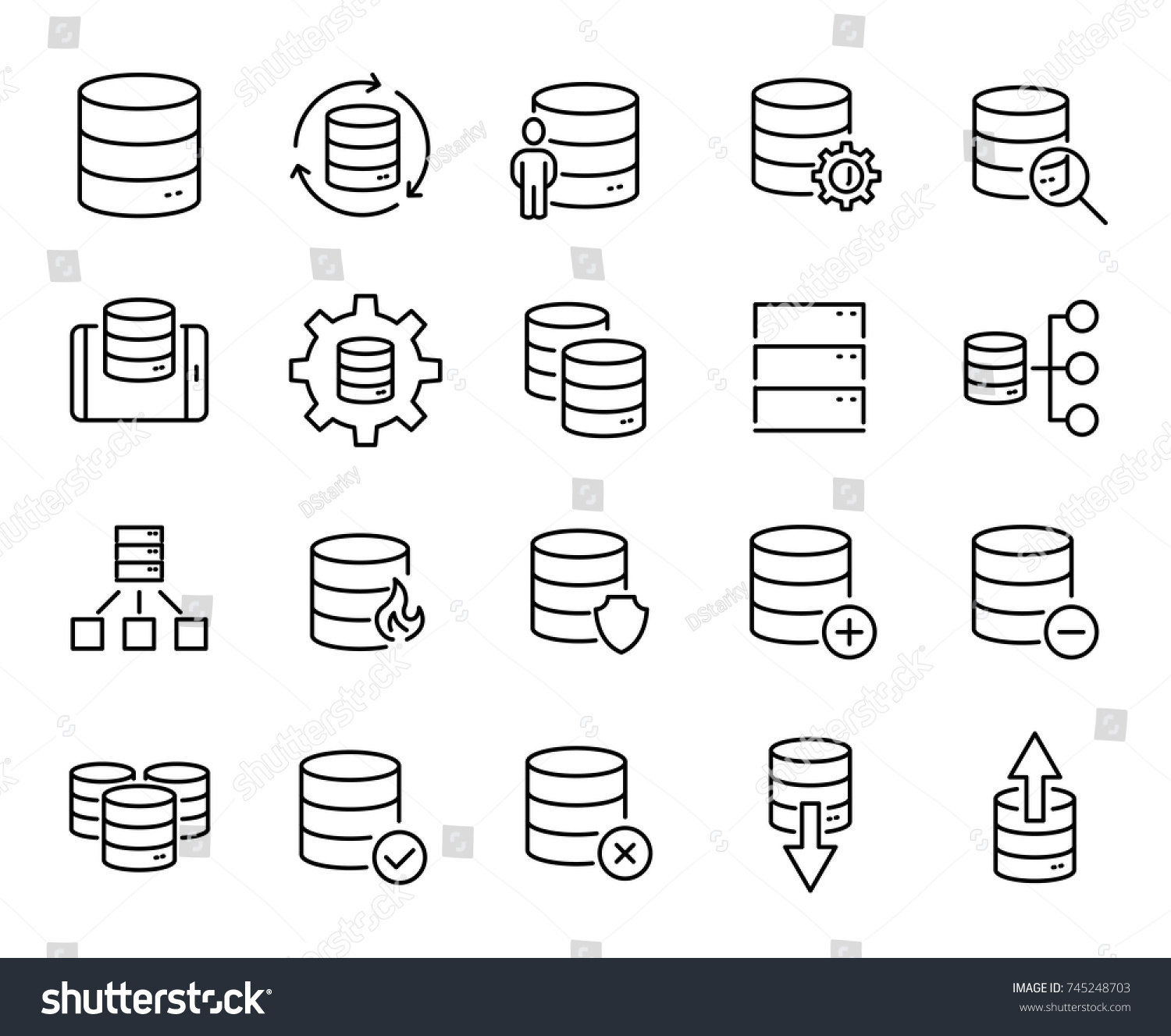 Simple set of database related outline icons. Elements for mobile concept and web apps. Thin line vector icons for website design and development, app development. Premium pack. #745248703