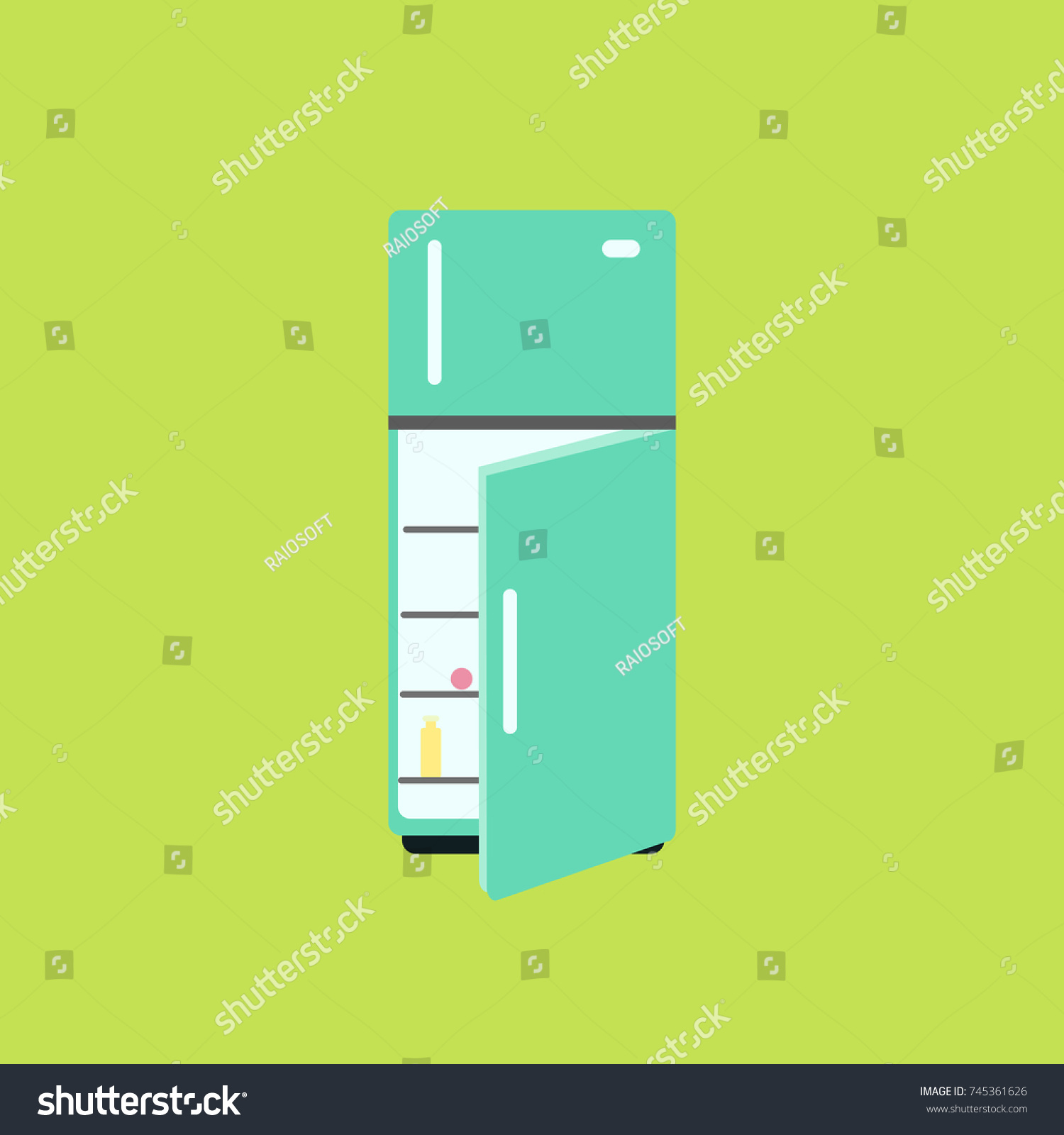 Refrigerator two door fridge vector isolated in green background #745361626