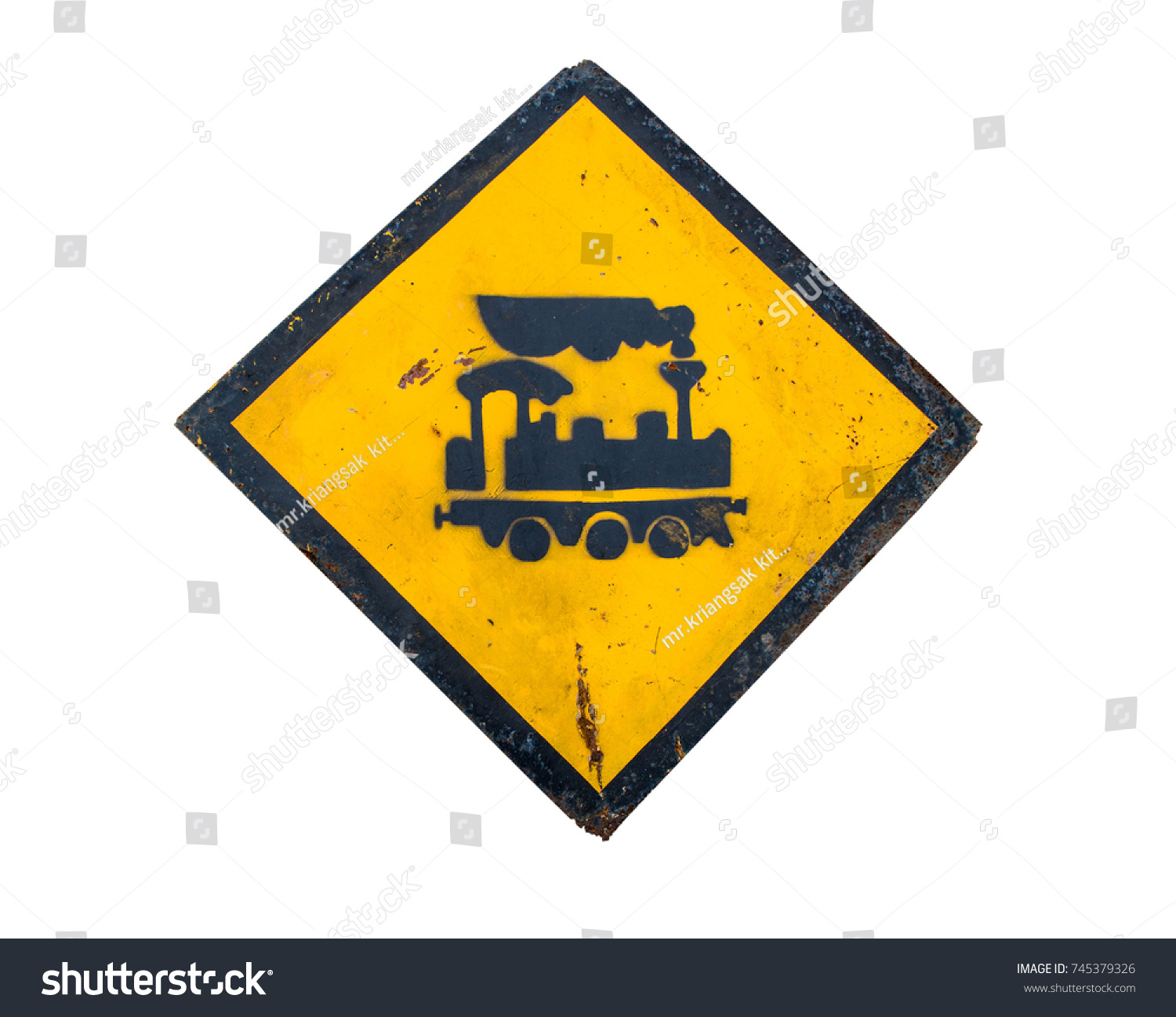 Old and rusty trains sign isolated on white background #745379326