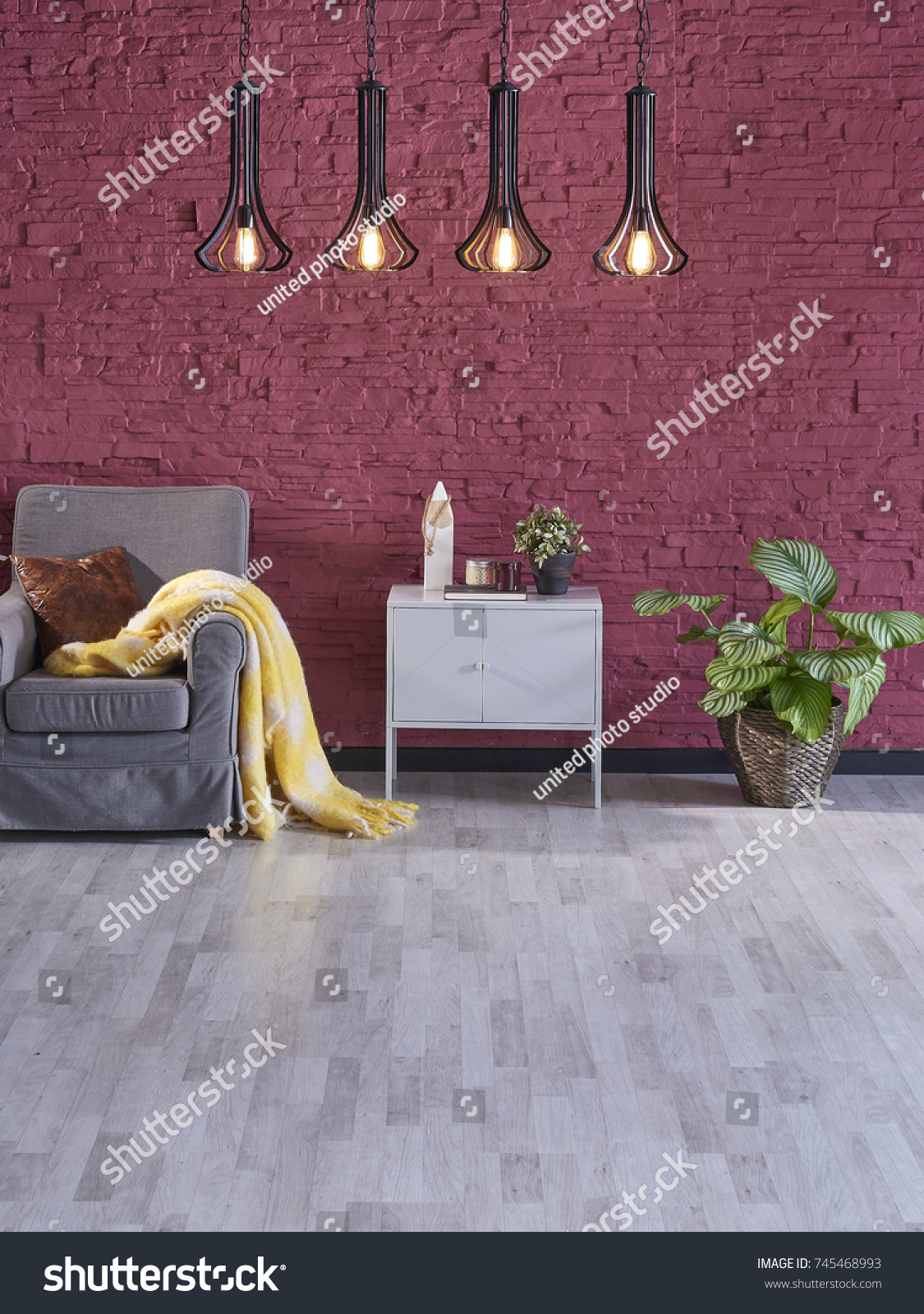 claret red brick wall interior nordic style modern apartment decoration trending #745468993