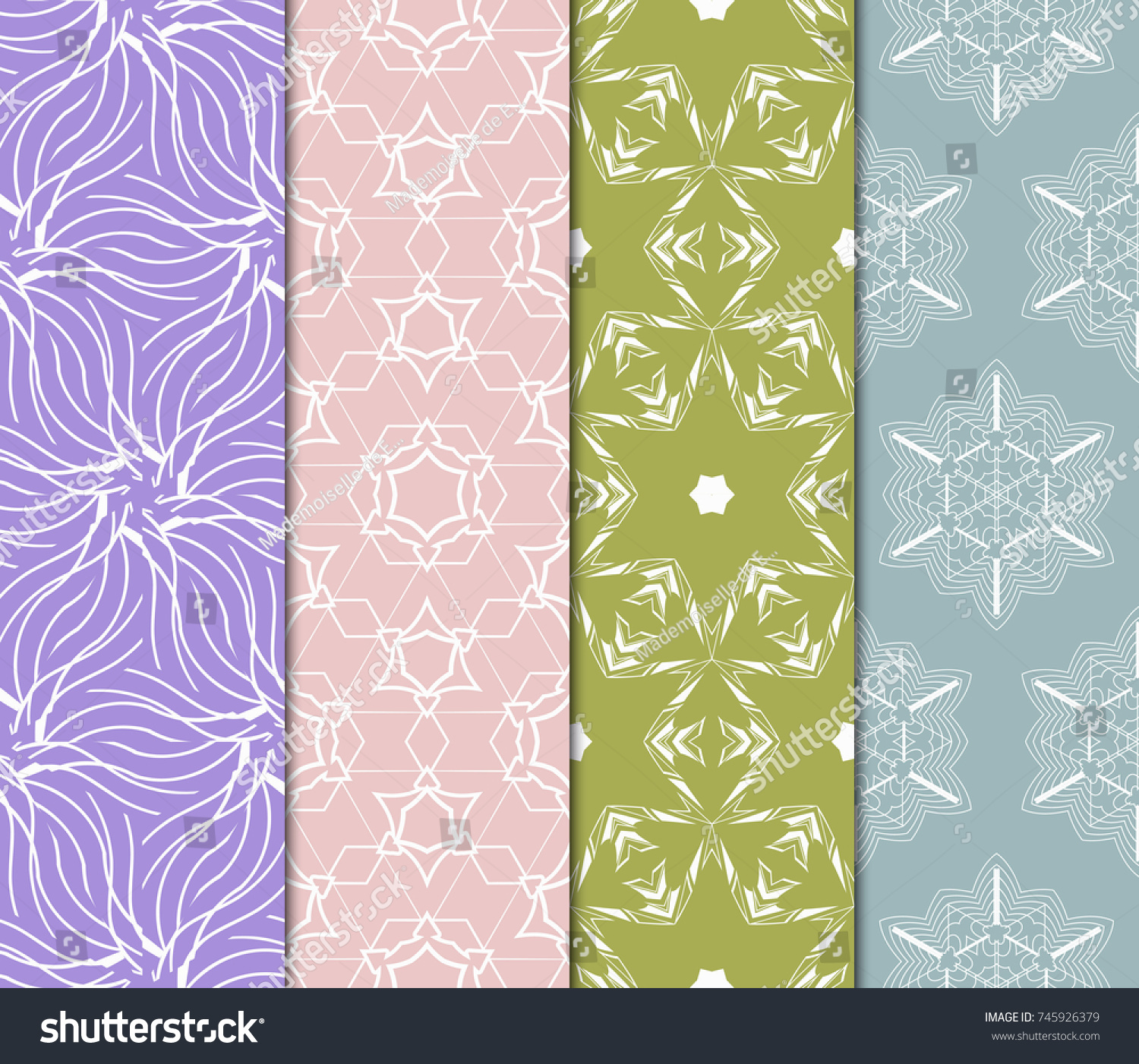 set of modern floral pattern of geometric ornament. Seamless vector illustration. for interior design, printing, wallpaper. #745926379