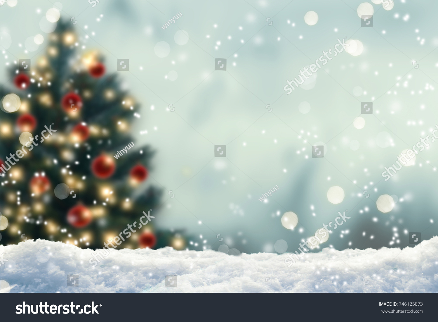 blurred christmas tree, snow, christmas, background #746125873