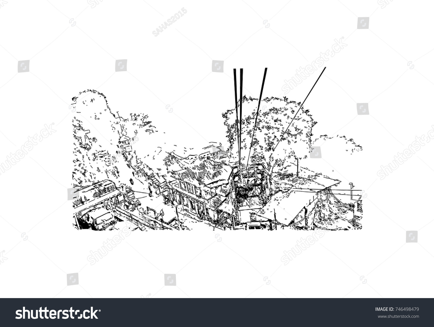 Hand drawn sketch of Mussoorie Ropeway - Royalty Free Stock Vector ...