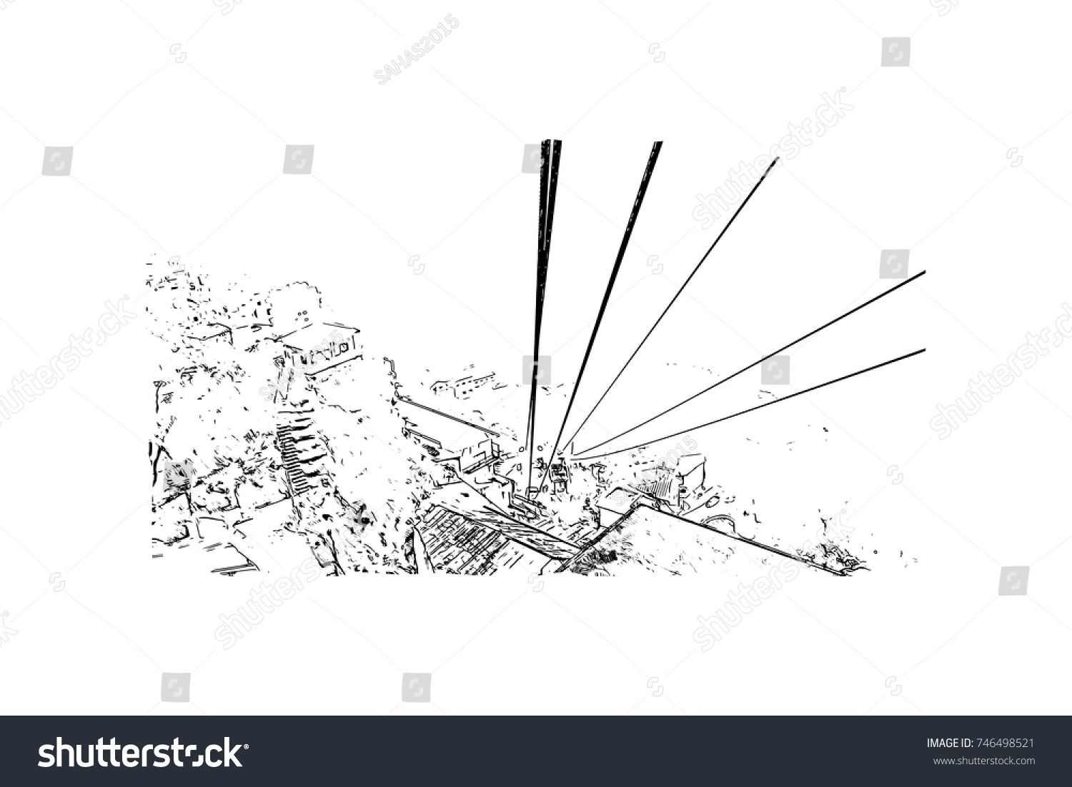 Hand drawn sketch of Mussoorie Ropeway - Royalty Free Stock Vector ...