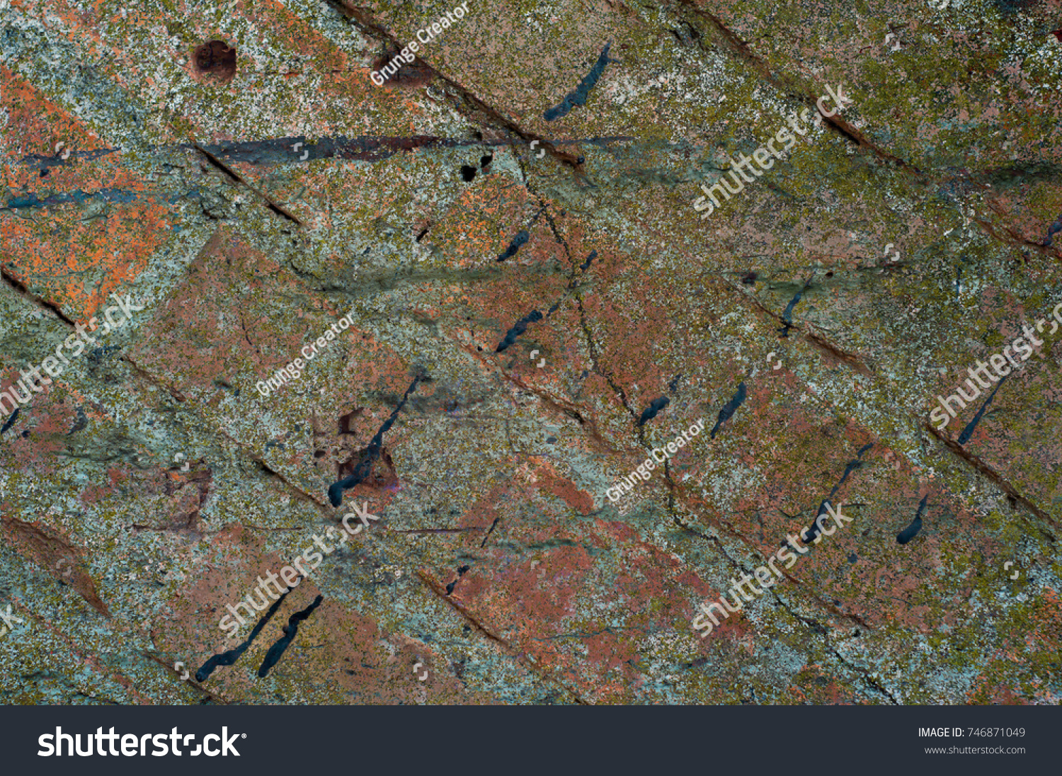 Abstract multicolor grunge background with abstract colored texture. Various color pattern elements. Old  vintage scratches, stain, paint splats, brush strokes, dots, spots. Weathered wall backdrop #746871049