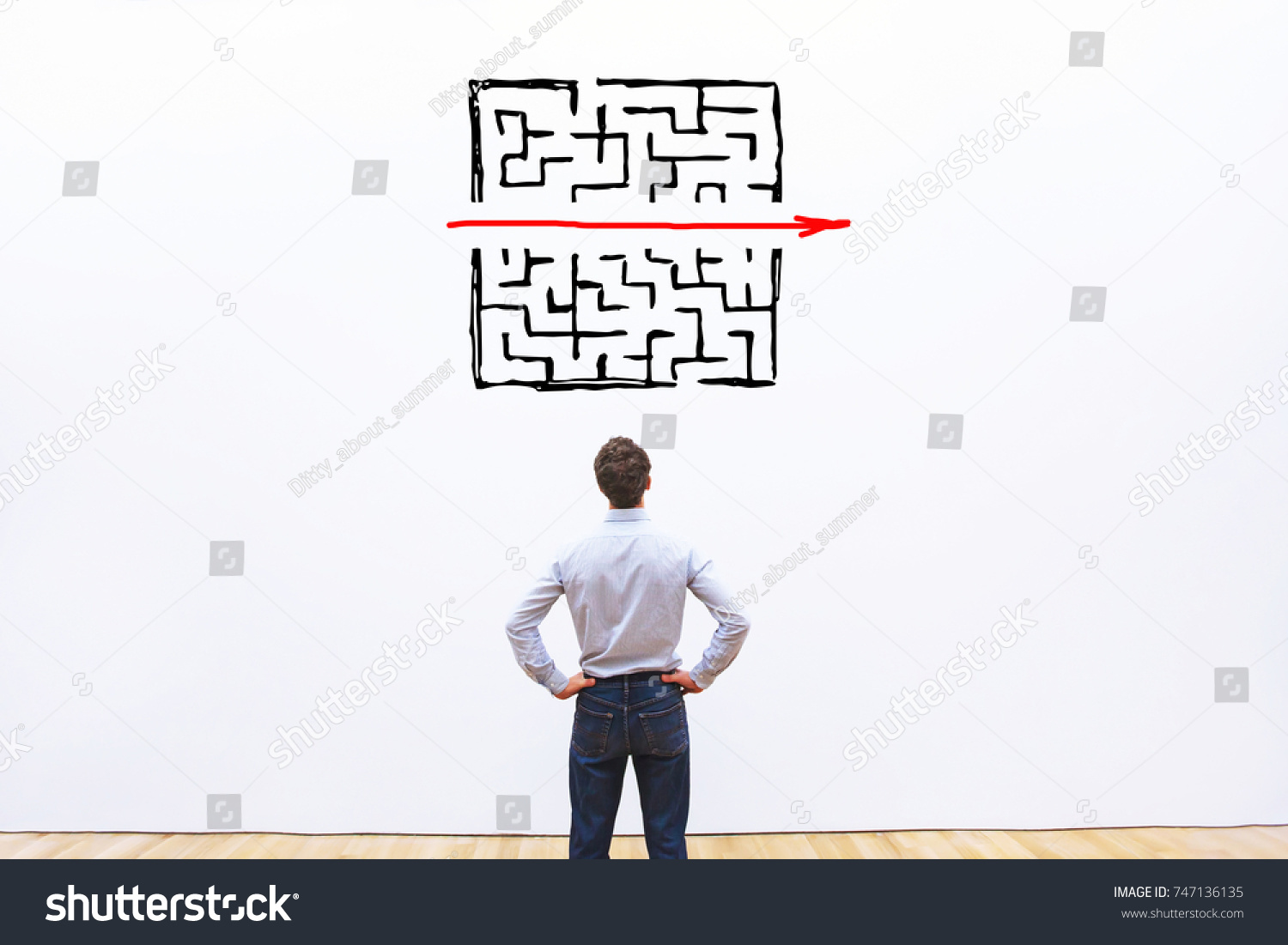 problem and solution concept, business man thinking about exit from complex labyrinth #747136135