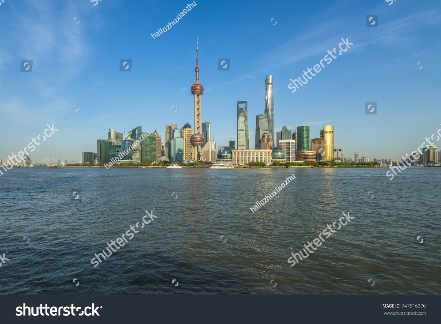 panoramic view of shanghai skyline with huangpu river  #747516370